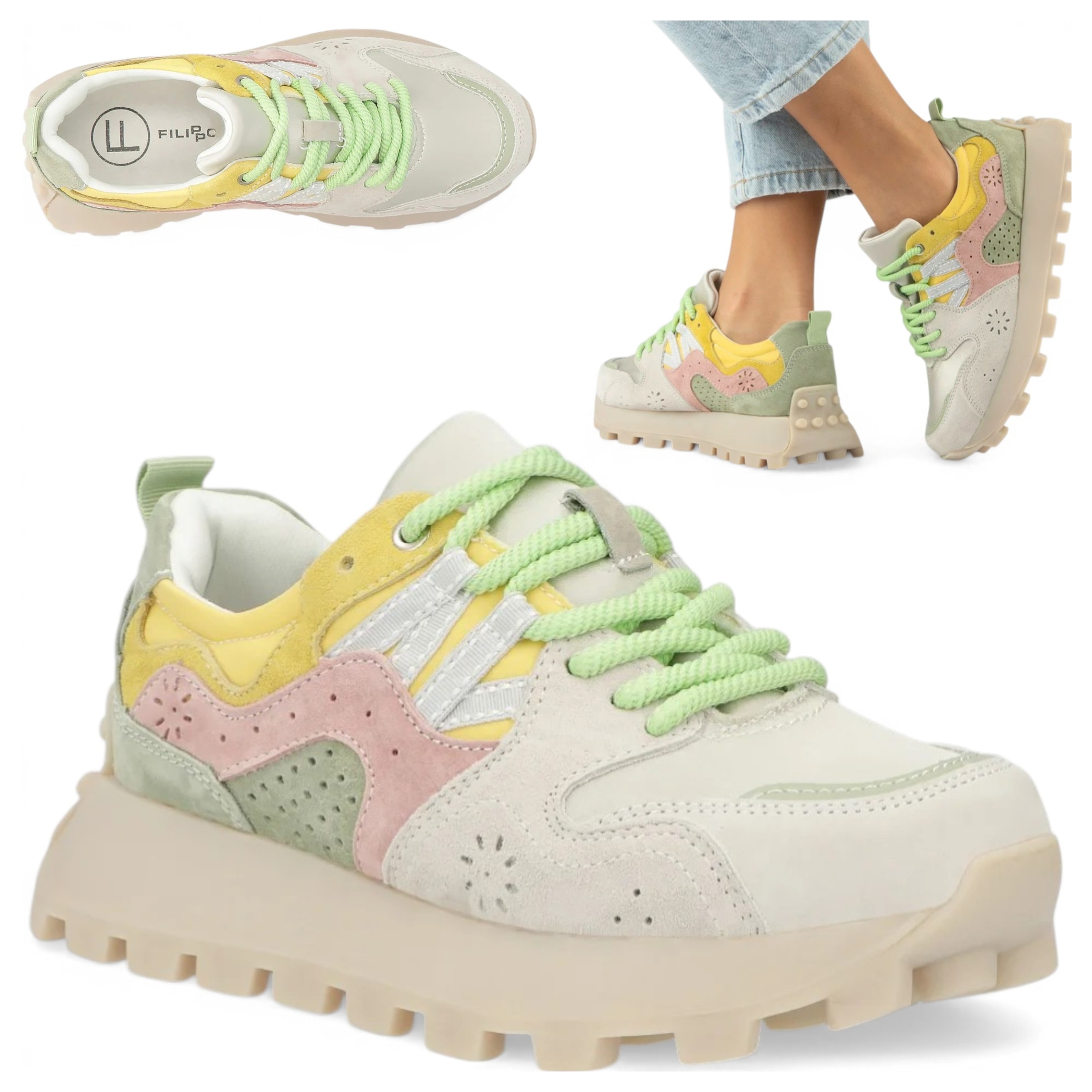 41 Filippo Dámská sportovní obuv z přírodní kůže se šněrováním na platformě