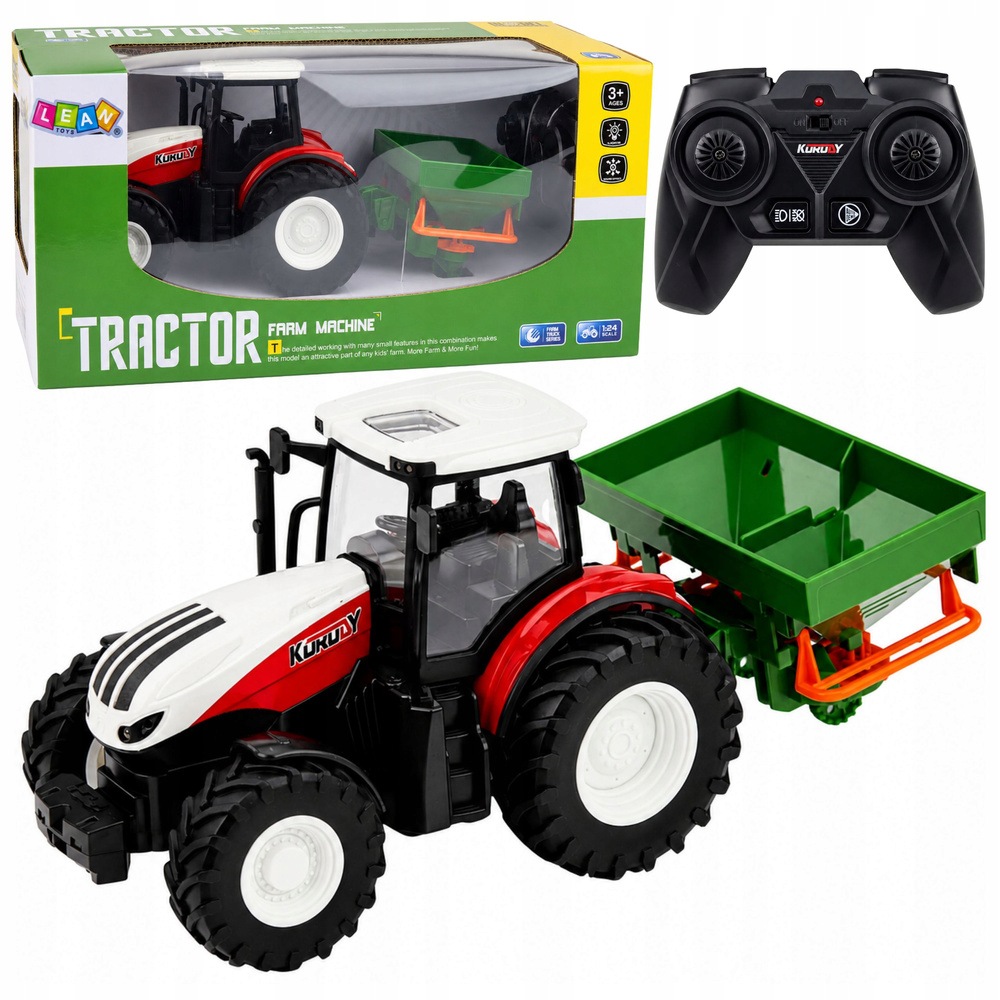 Rc traktor s secím strojem 1:24 na dálkové ovládání, červená Led světla