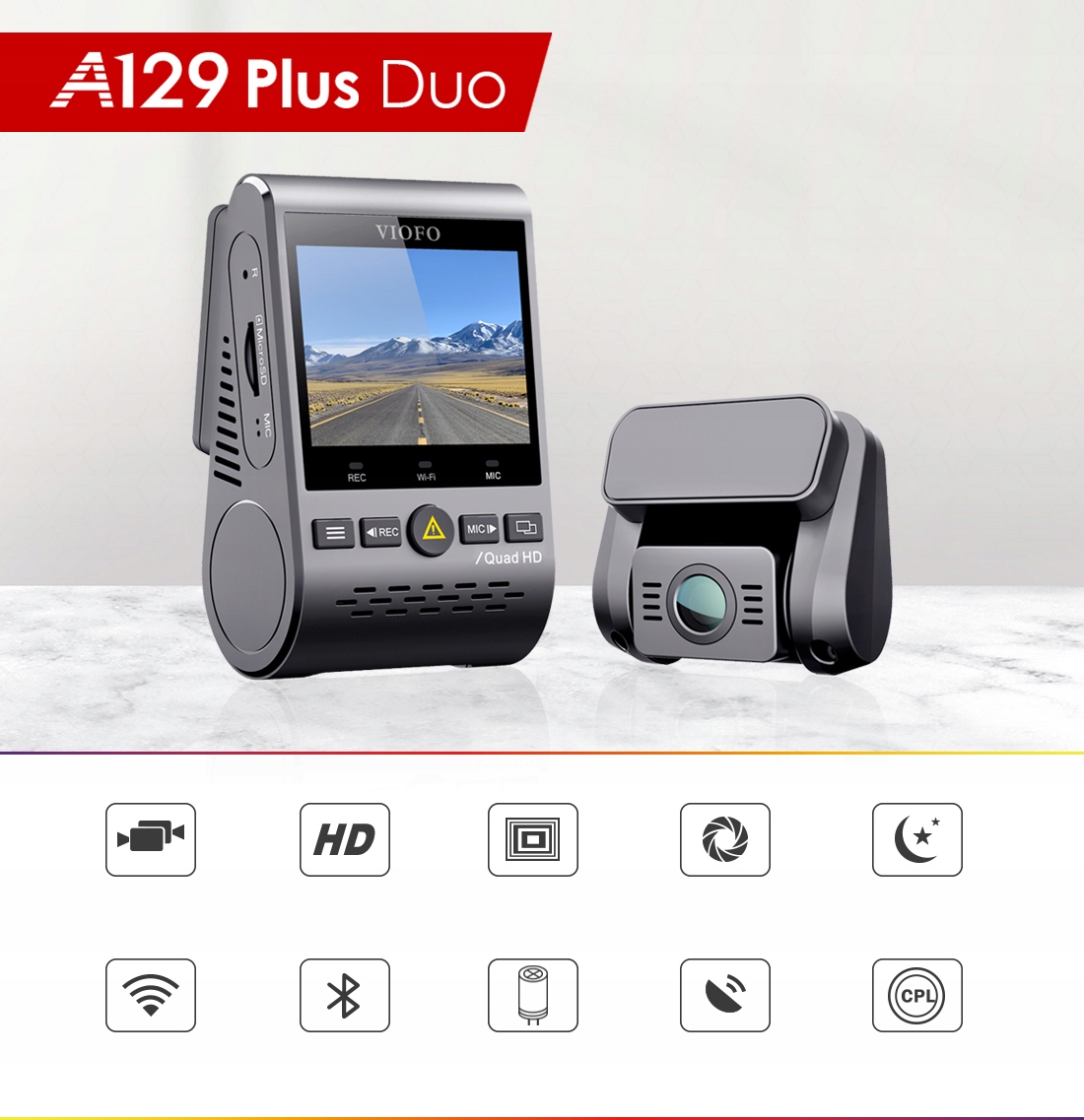 KAMERA REJESTRATOR VIOFO A129 PLUS DUO-G GPS WIFI Złącza AV czytnik kart pamięci miniUSB