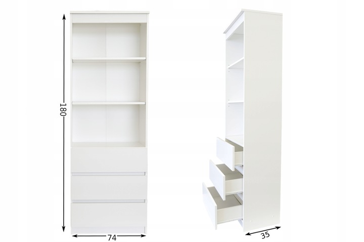 REGAŁ BIAŁY MAJA F008 GABINET BIURO KSIĄŻKI SALON 3 SZUFLADY 74CM Kolekcja Sara Meble