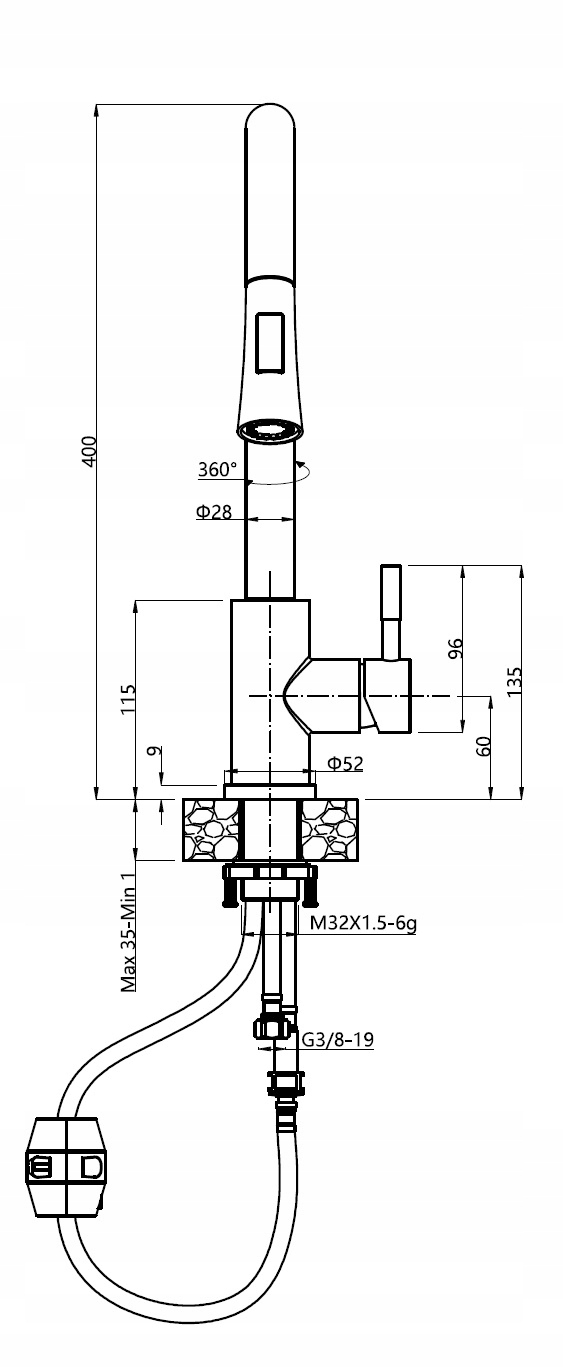 BATERIA KUCHENNA Z WYCIĄGANĄ WYLEWKĄ BIAŁA Linia julia