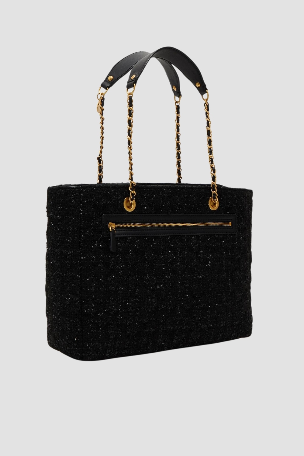GUESS Czarna tweedowa shoperka Giully Tote Marka Guess