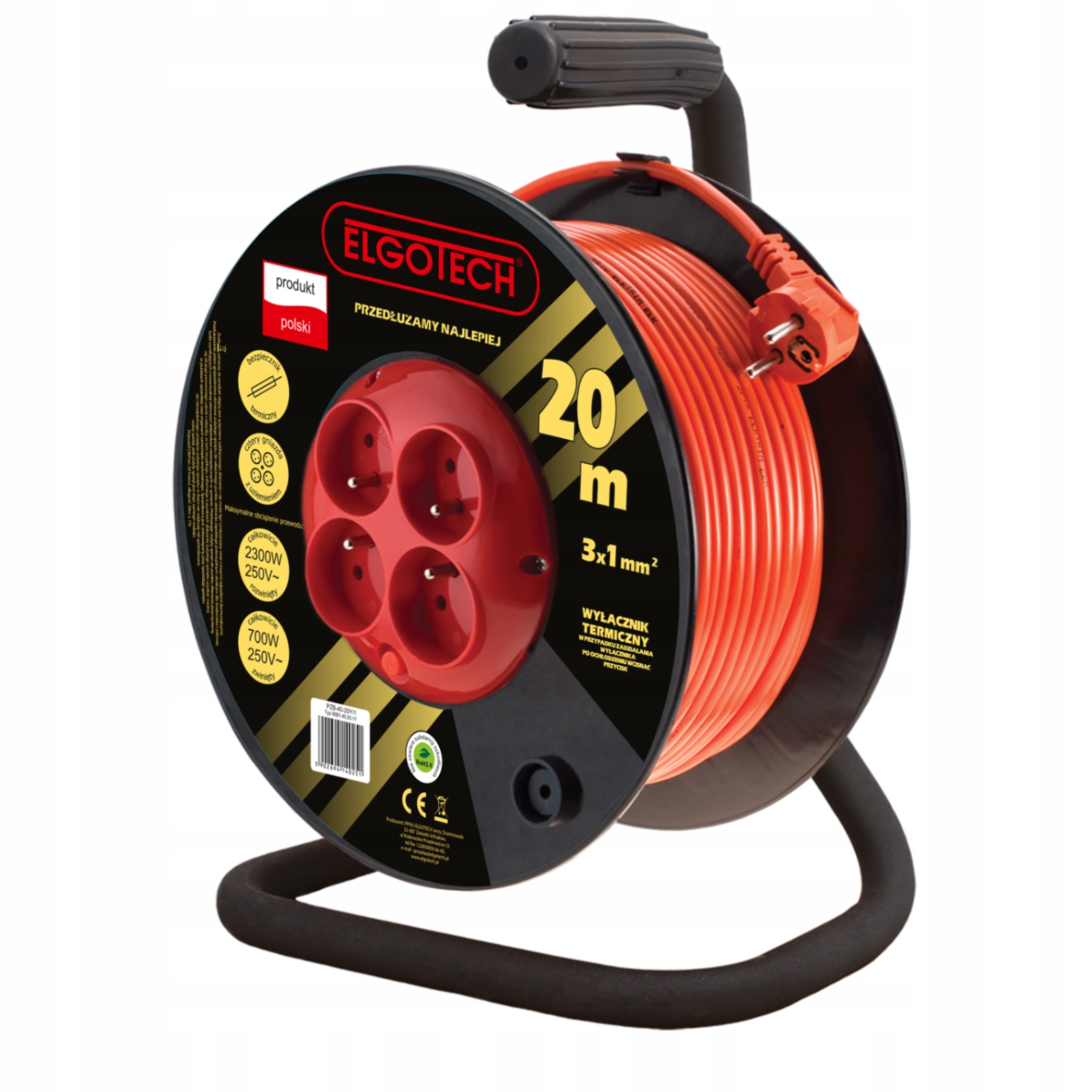 Predlžovací Kábel bubnový s uzemnením 30 m Omy 3x1 4xGS Elgotech PZB-40-30Y/1