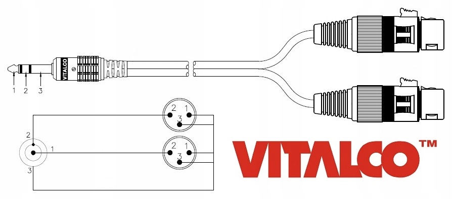 KABEL 2X WTYK XLR ŻEŃSKI JACK 6.3 STEREO 3m mk24 Marka Vitalco