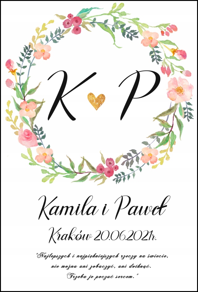 

Pamiątka Ślubna Plakat weselny Ślub w1 A4