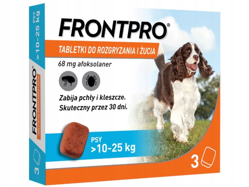 Frontpro Dog L 10-25KG 68MG 3 Tabletki dla psów na pchły, kleszcze