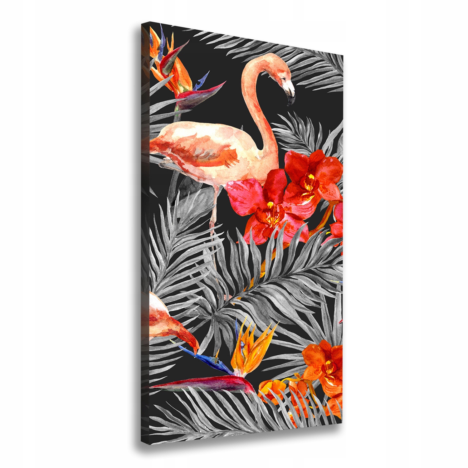 

Foto obraz na płótnie Flamingi i kwiaty 70x140 cm