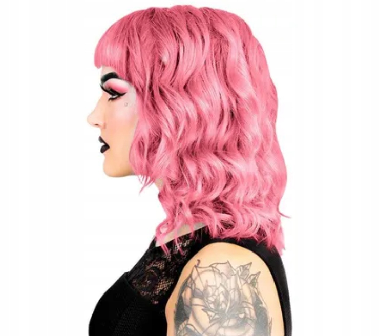 Paruka Syntetické Vlasy Růžové Vlnité Kudrnaté S Anime Ofinou 50 CM