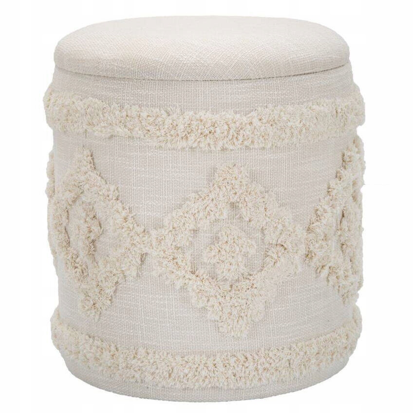 Ozdobná Taburetka Ø 35 CM Béžová Boho Taburetka Pufa Do Obývačky Spálne