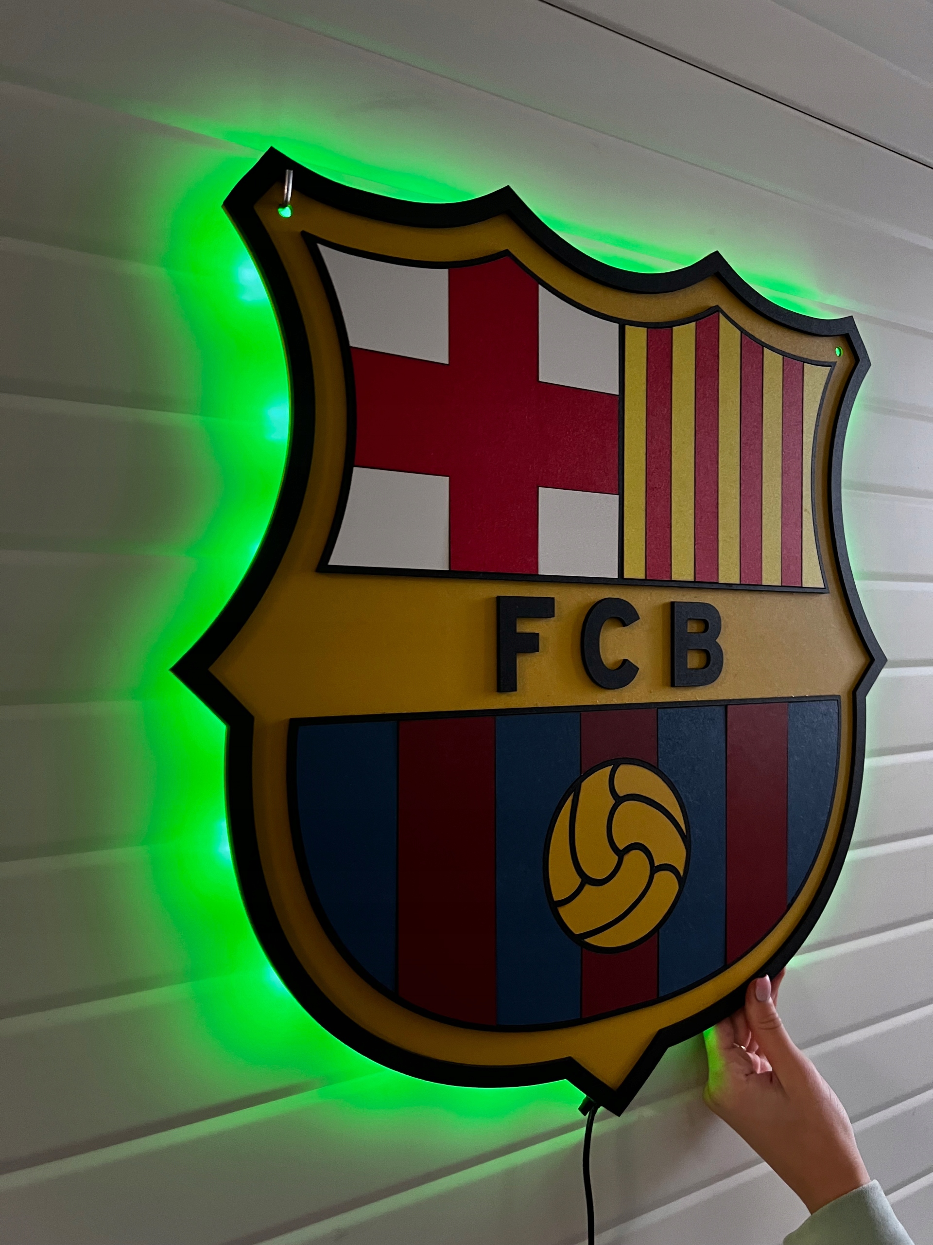 Fc Barcelona Led Obraz drewniany 3D na ścianę Herb XXL