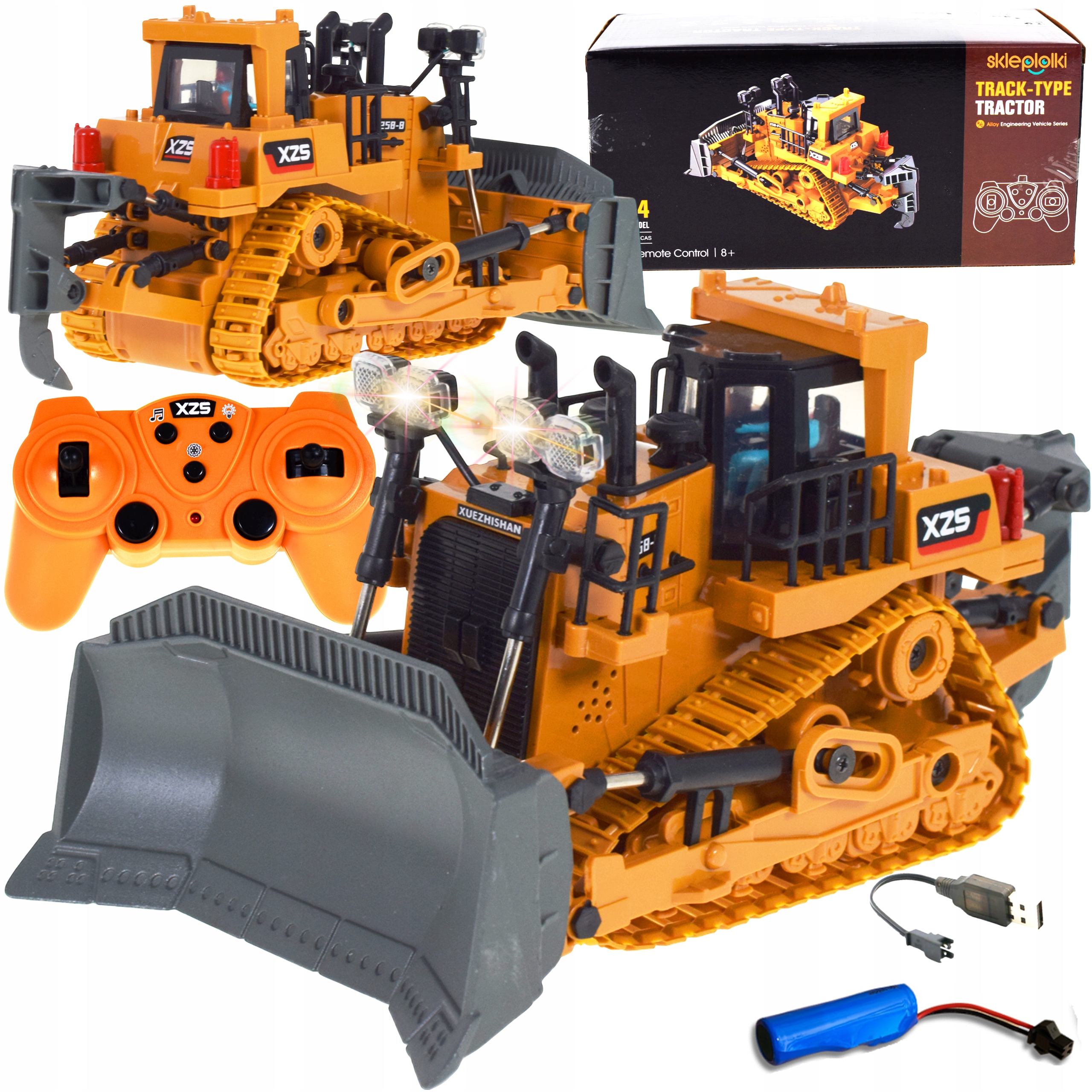 Spychacz Traktor Zdalnie Sterowany Na Pilot Pilota Metalowe Elementy Led