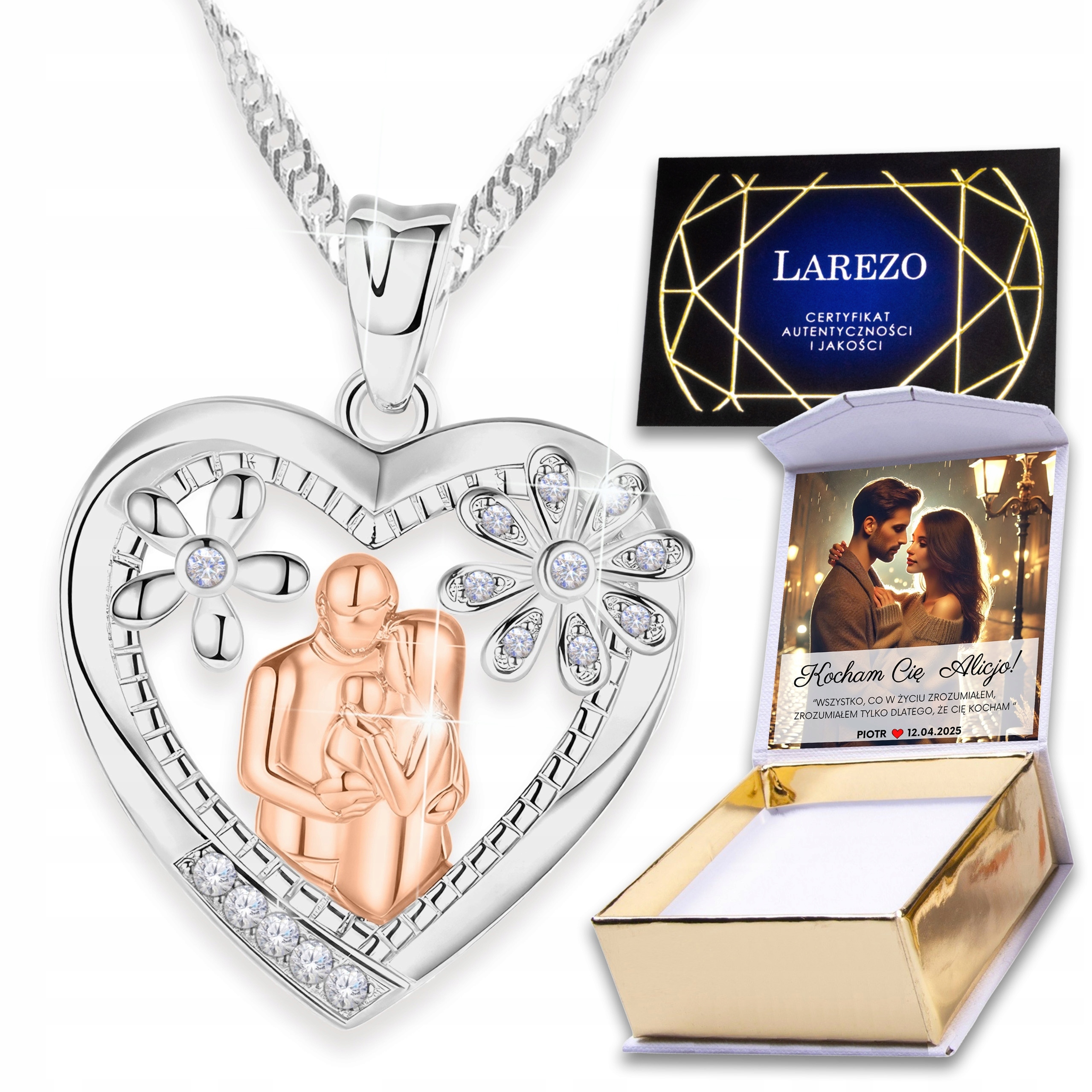 Stříbrný náhrdelník Rodina Maminka s dítětem Srdce Zirkon Family Print