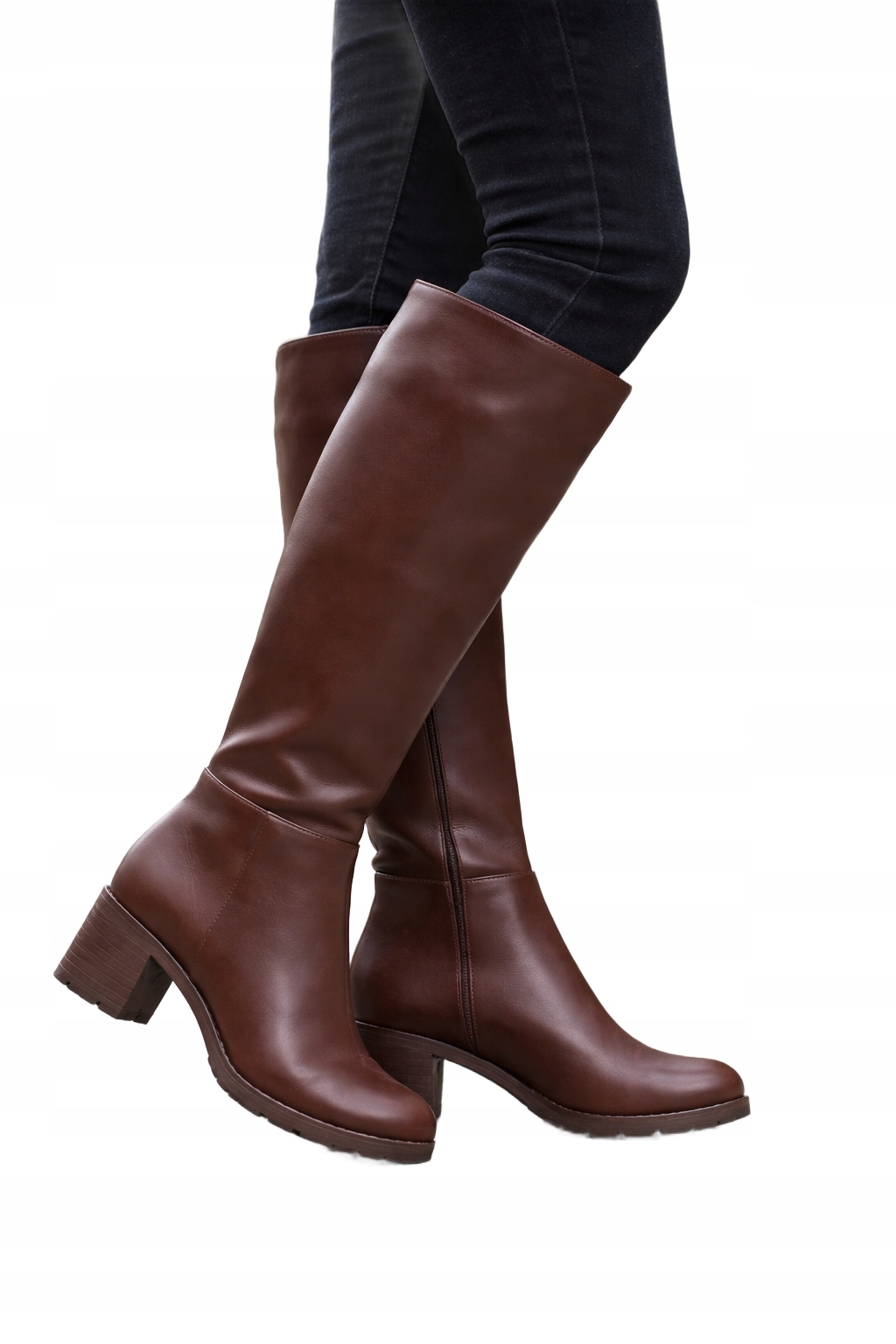 Hnědé Klasické Kozačky Na Podpatku Ze Syntetického Materiálu 40 Opa