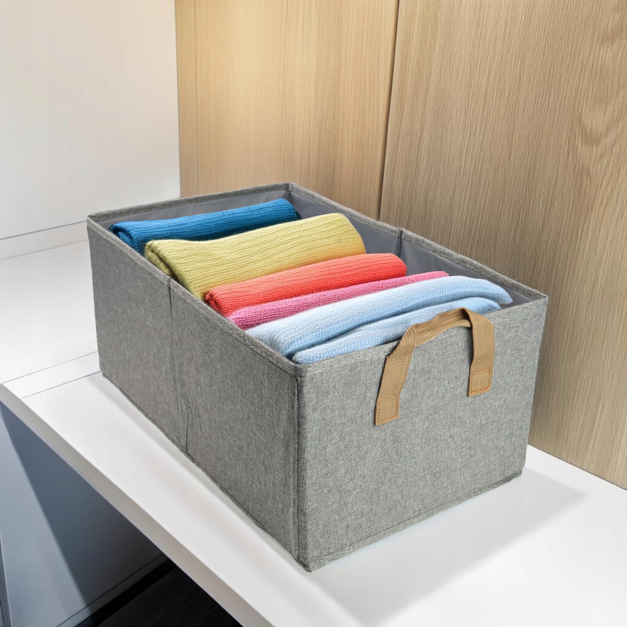 SKŁADANY KOSZ MATERIAŁOWY SZARY 40x27x17CM Z UCHWYTAMI ORGANIZER POJEMNIK