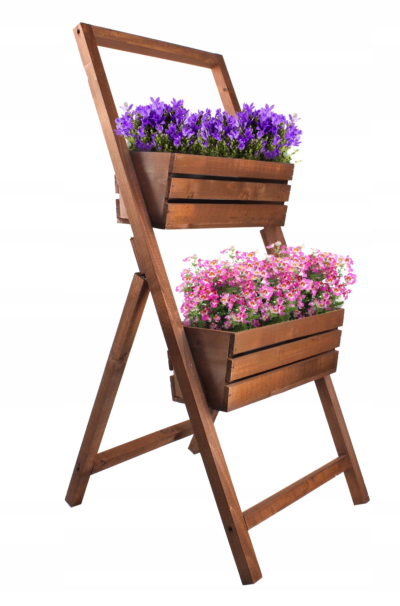 Kvetináč - Drevený kvetinový stojan na 2 bronzové boxy