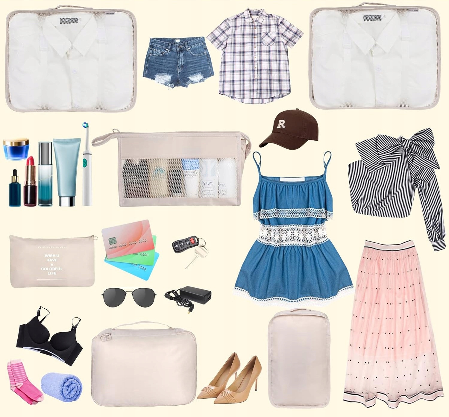 ZESTAW ORGANIZERÓW ORGANIZER PODRÓŻNY WALIZKI SZAFA UBRAŃ KOMPLET 8szt RÓŻ Marka Korbi