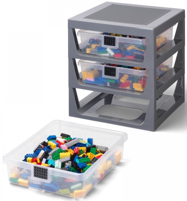 702 Lego Regál Kontejner Sorter se 3 zásuvkami a konstrukční deskou Šedý