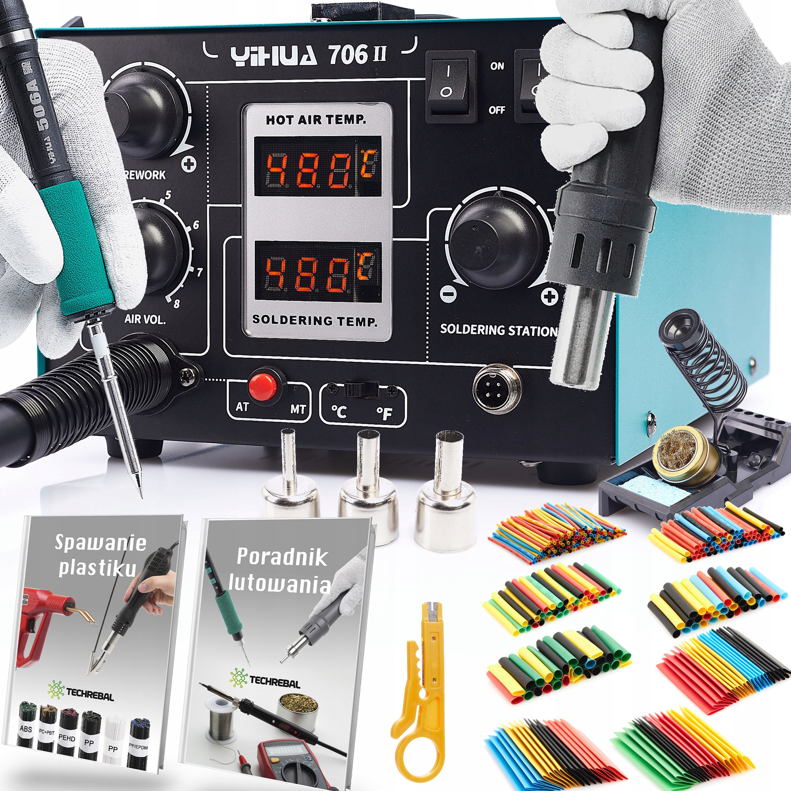 Hot Air Pájecí Stanice Yihua 706 II 640W Hroty T12 Sada Trubek 328 Ks