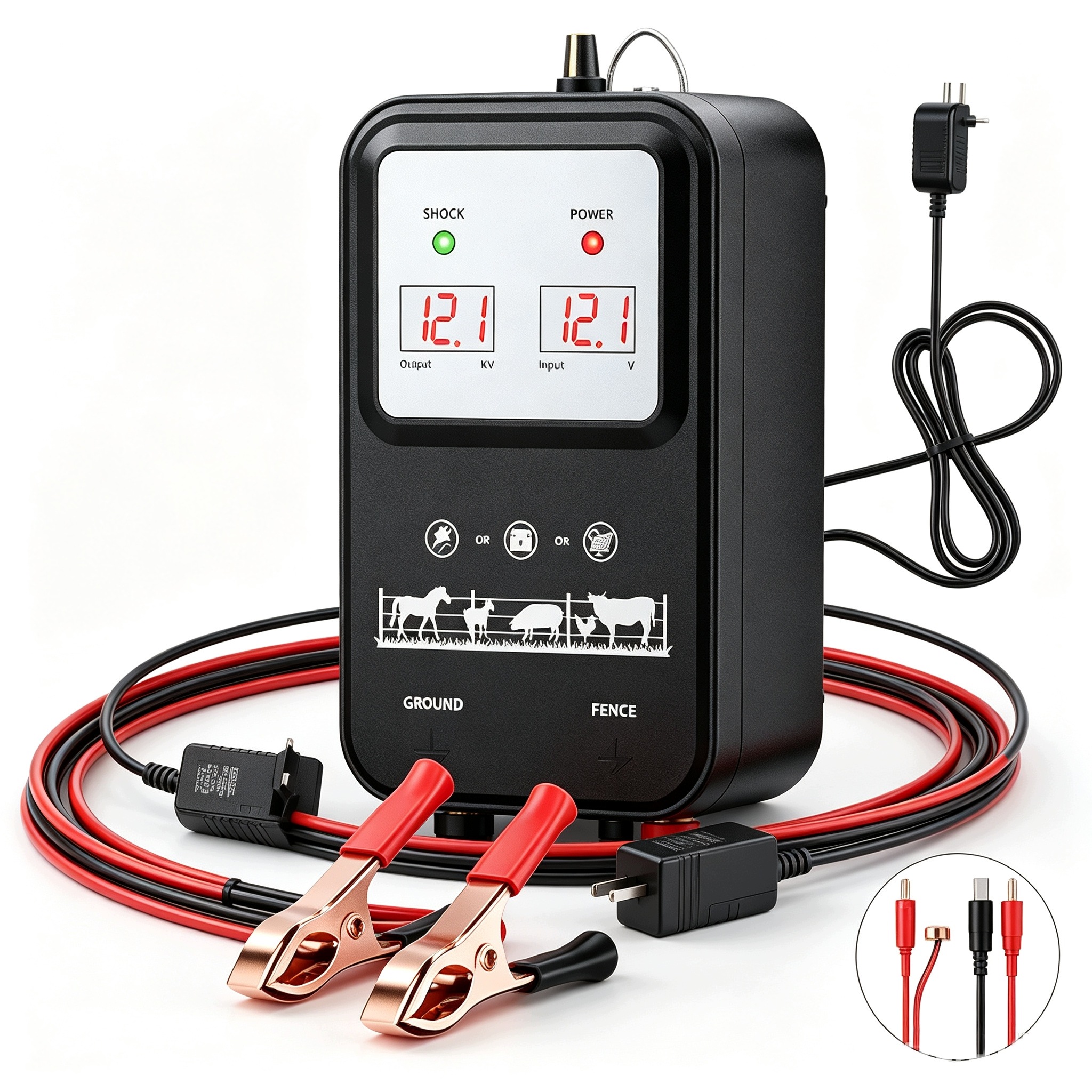 Sada elektrického plotu 12KV pro hospodářská zvířata – regulovatelná