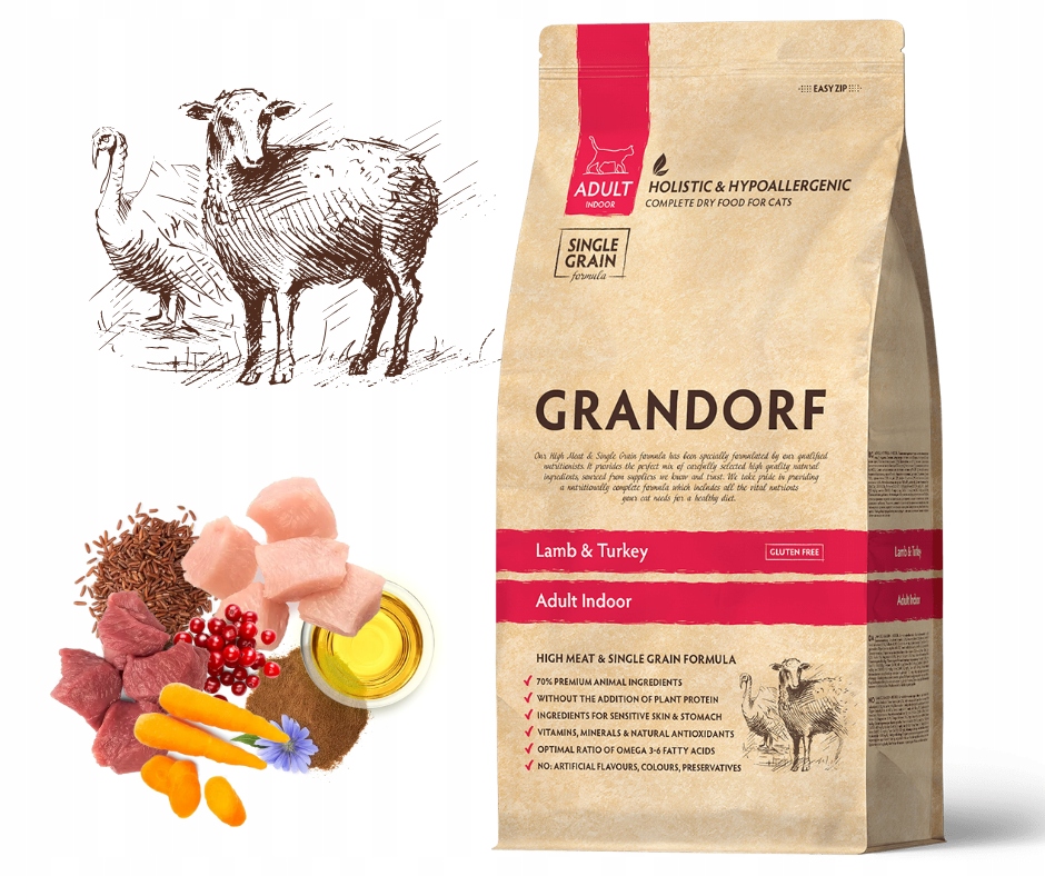 Grandorf Lamb & Turkey Adult Indoor 2kg Piłka Z Kocimietką