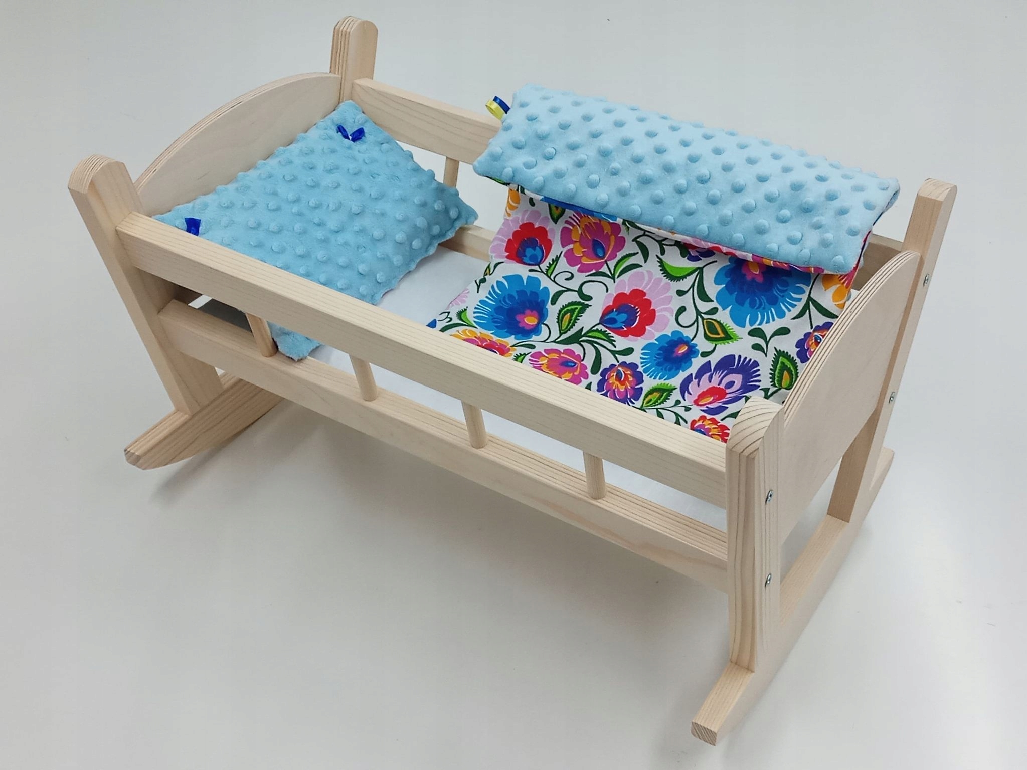 KOŁYSKA DREWNIANA DLA LALKI LALEK DUŻA POŚCIEL