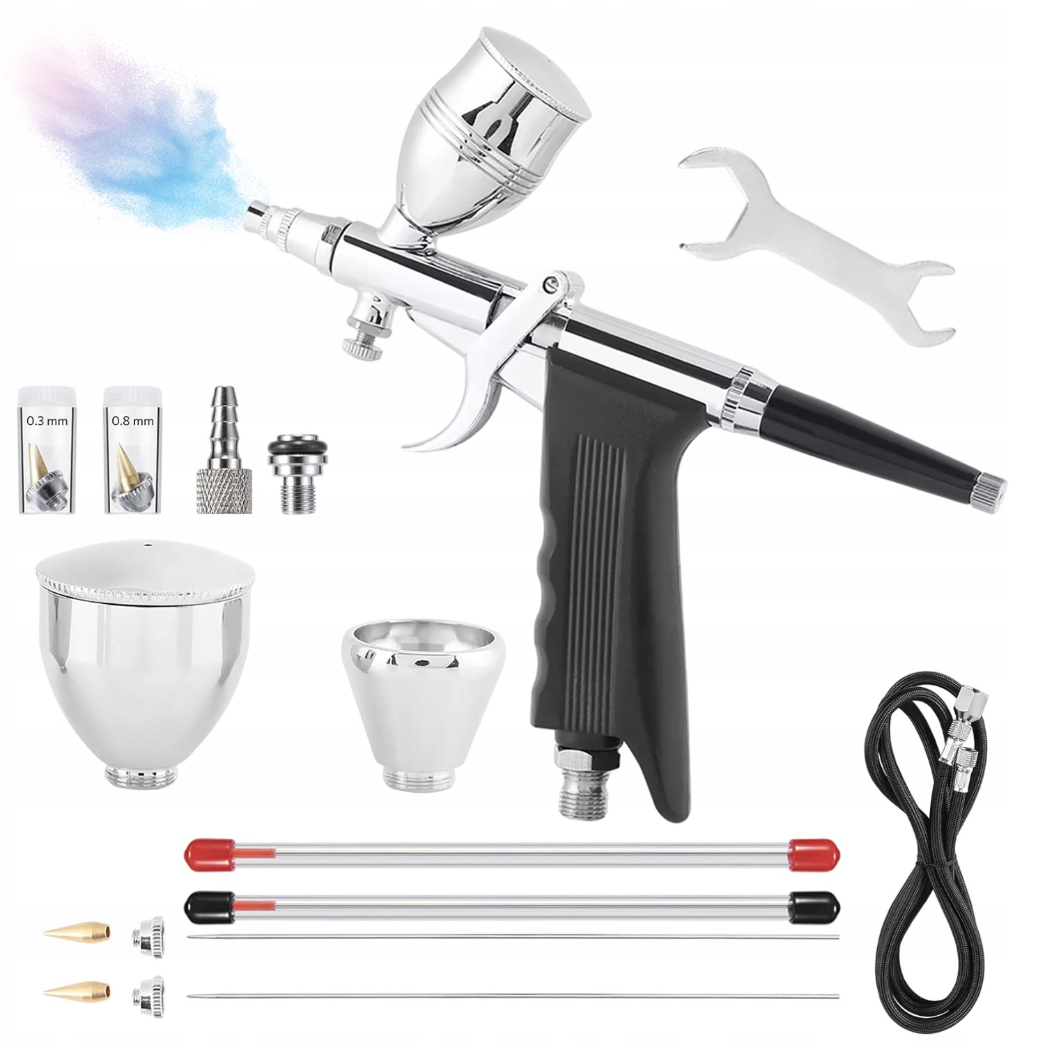 Kovový Dvoufunkční Airbrush S Regulací Tlaku A Stříkání 0.3/0.5/0.8