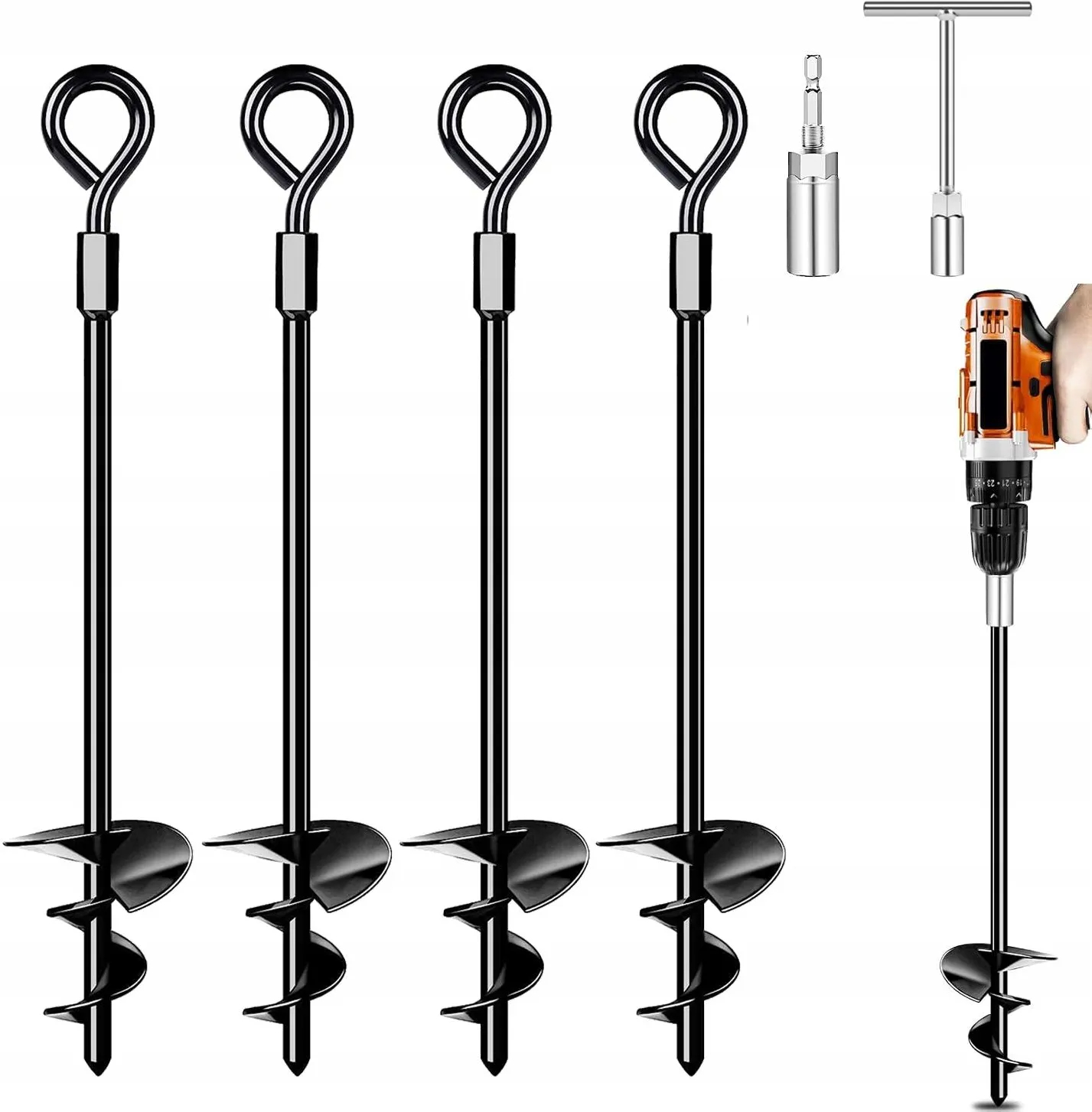 Zestaw Kotew Do Mocowania Trampoliny 4X wkręcane kołki gruntowe i Klucz T