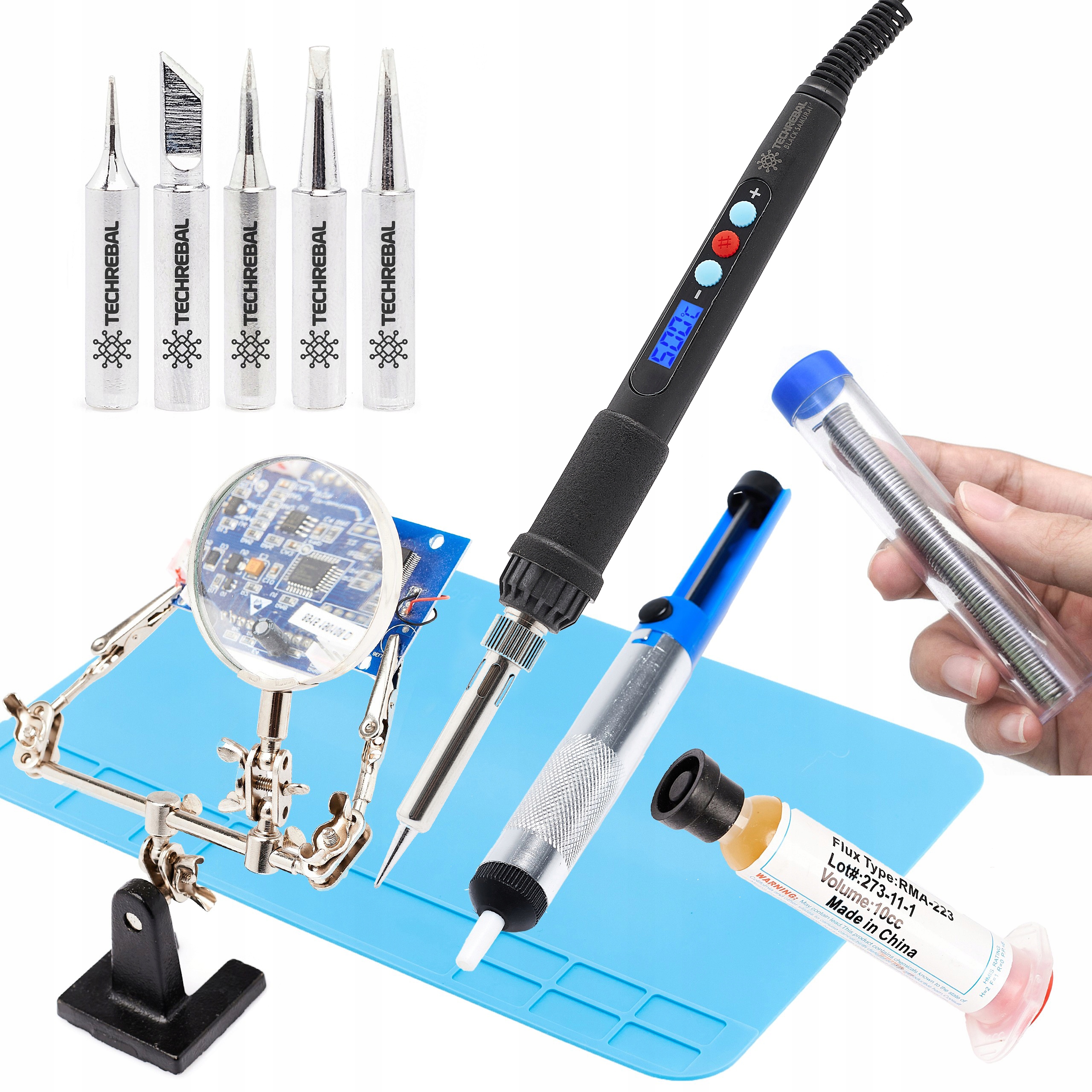 Hrotová Páječka Techrebal 60W, Sada 6 Hrotů Cín Odsávací Podložka