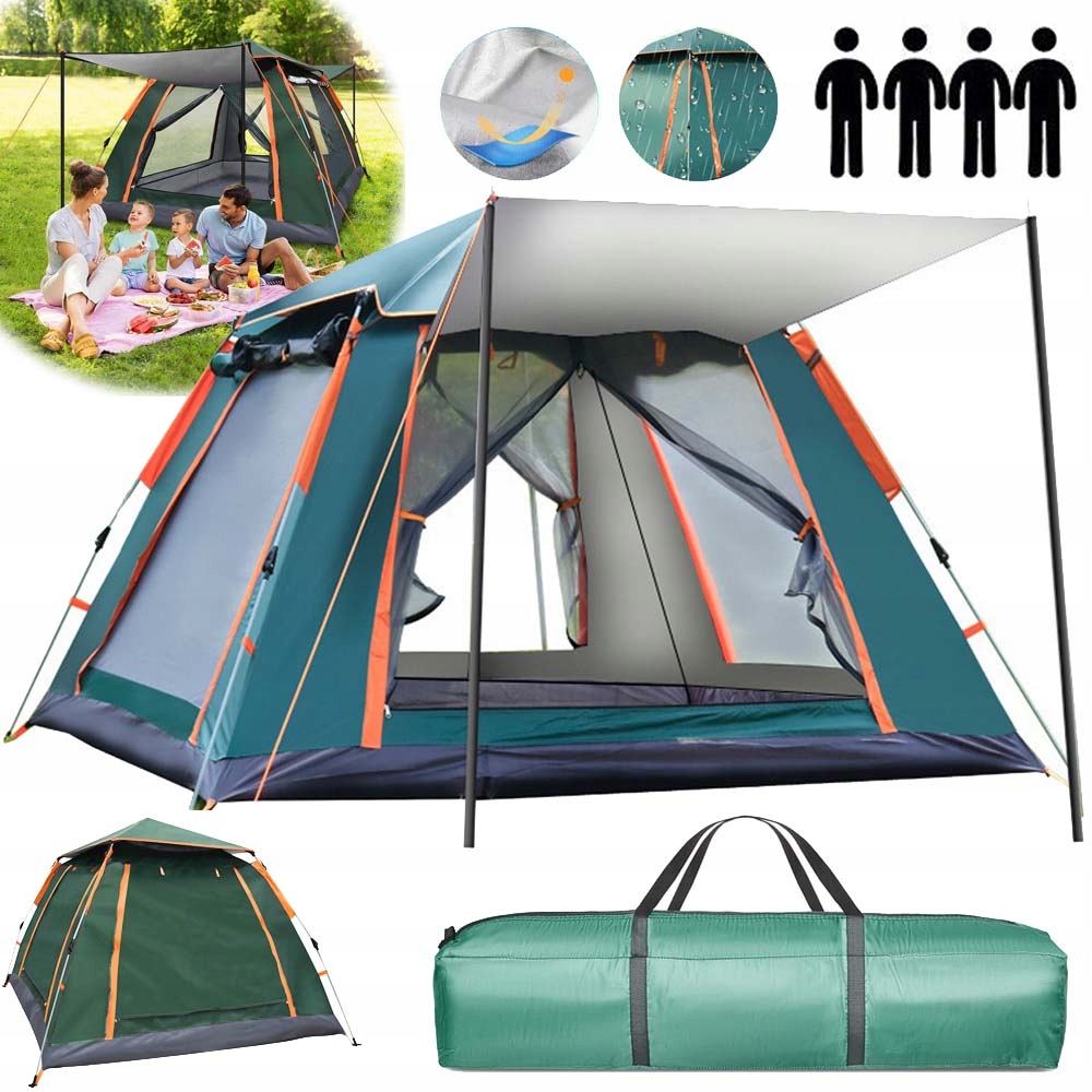 Namiot Kempingowy Samorozkładający Wodoodporny Przenośny 3-4 Osobowy Lekki