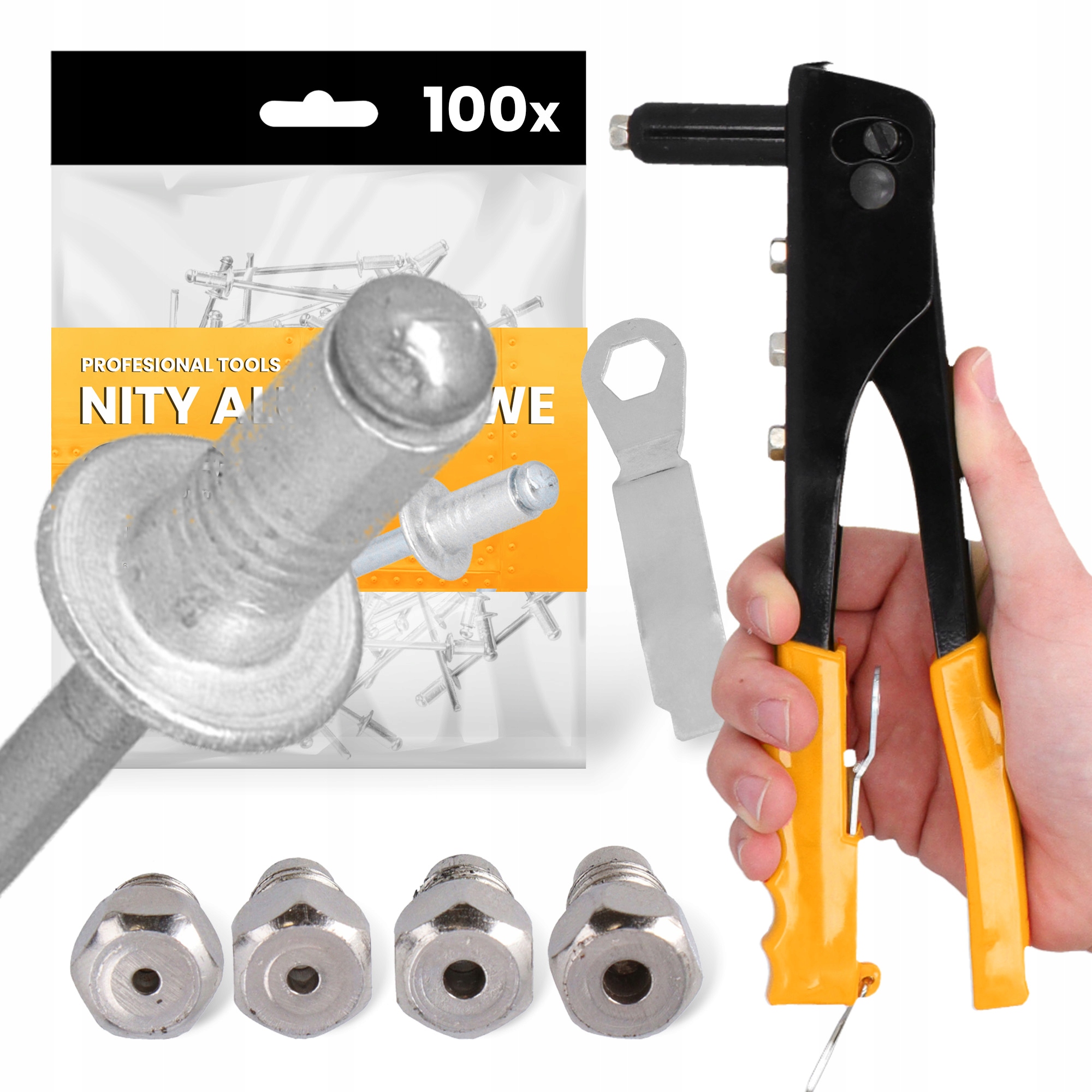 Nitownica Ręczna 2,4-4,8 mm Dźwigniowa 100x Nity Zrywalne 4,8x10 Alumini Iu