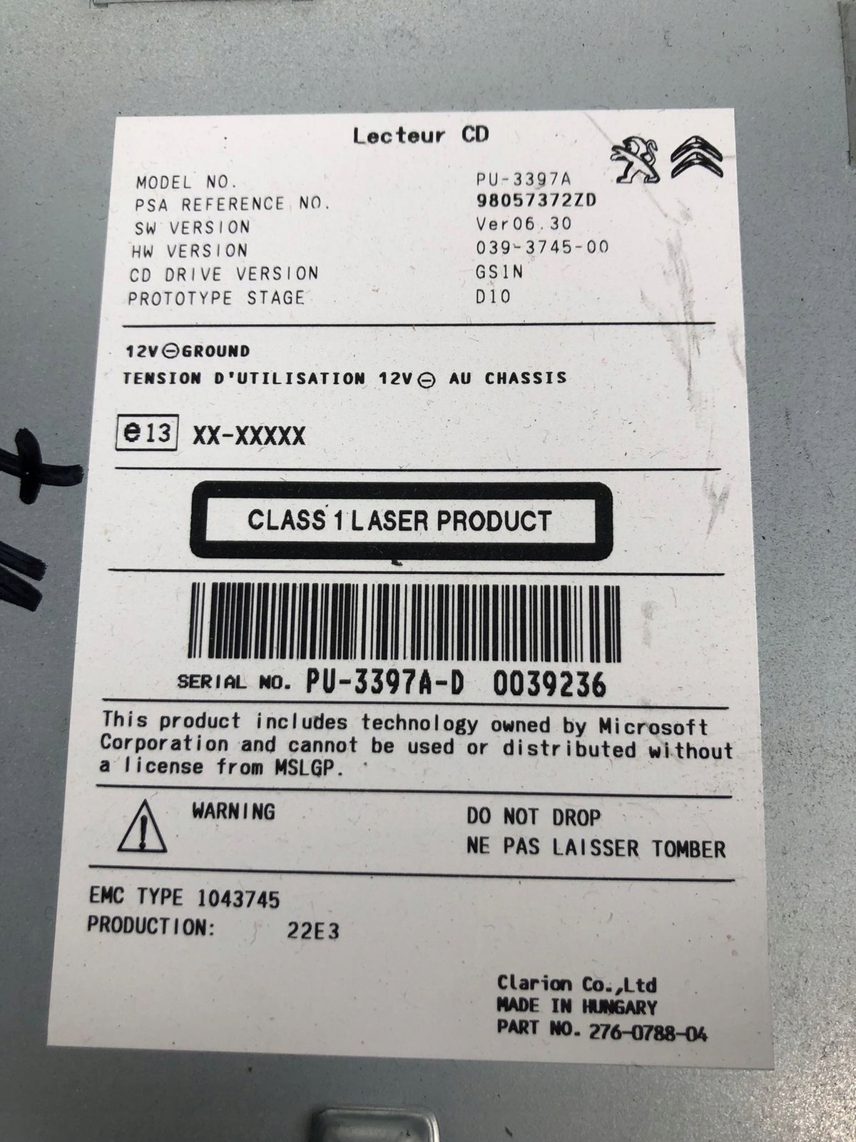 player navigation devices C4 PICASSO II 98057372ZD