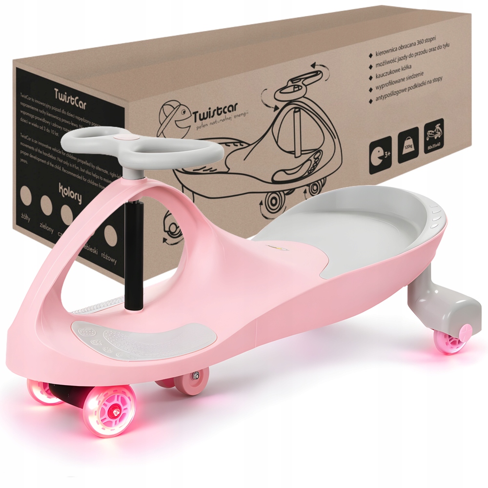 Jeździk Grawitacyjny Pojazd Autko Dla Dzieci Różowy Kółka Led Do 120 kg