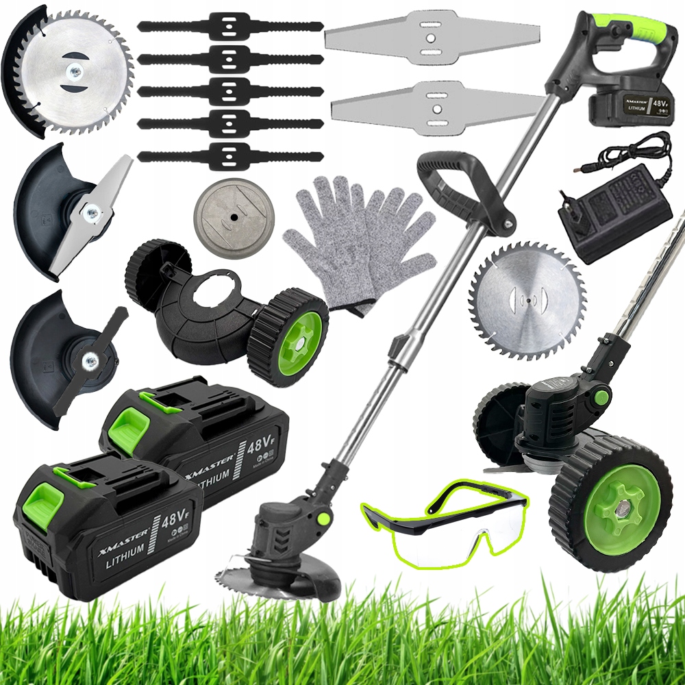 Akumulatorowa Podkaszarka Kosa Wykaszarka Do Trawy Zestaw Na Kołach 2x Aku