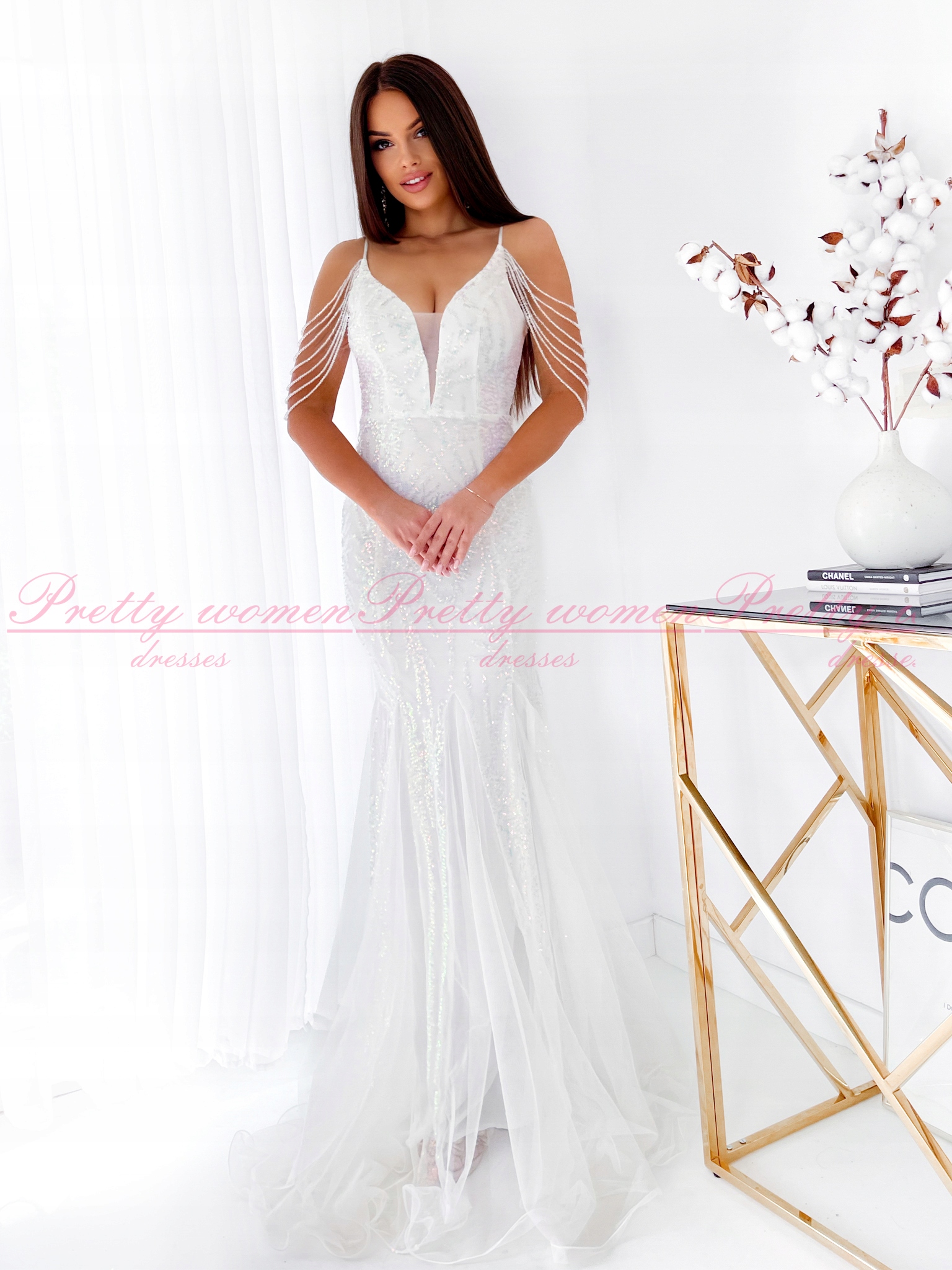 Šaty Audrey Dlouhá Svatební Bílá Flitry 36 S