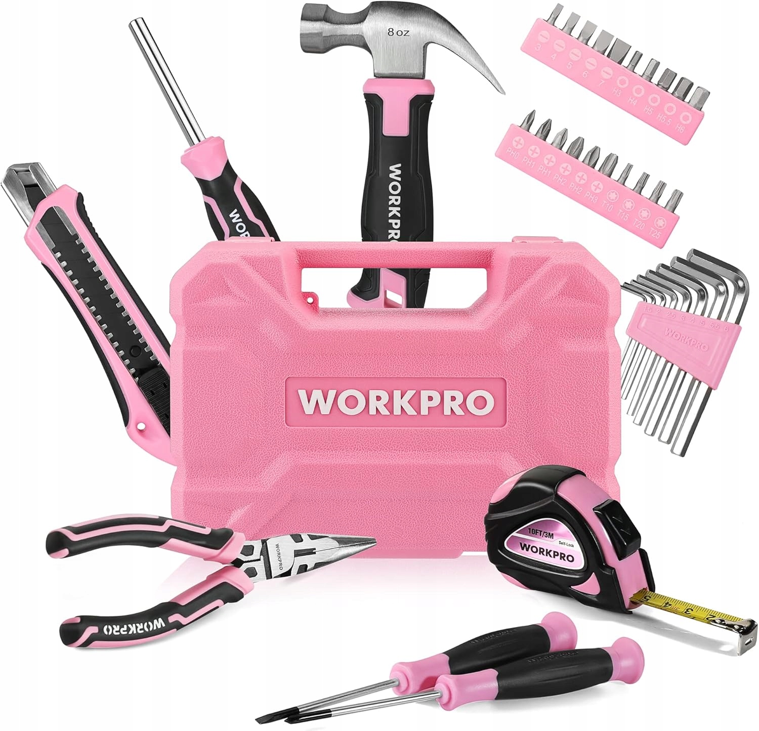 Workpro Sada nářadí 35 ks v kufříku Kladivo Kleště Růžová