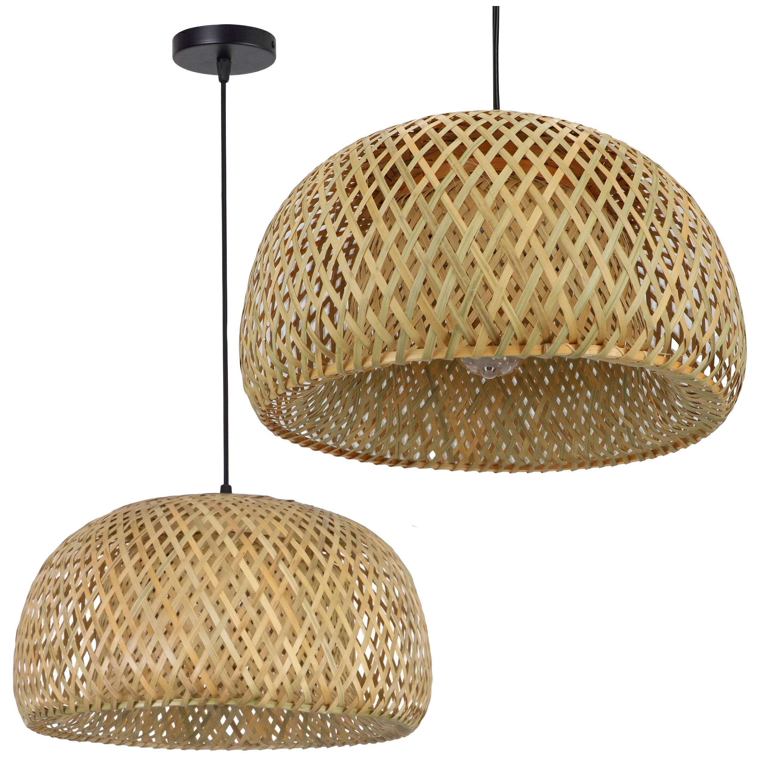 Závěsné Stropní Svítidlo E27 Led Bambusová Pletená Boho Přírodní 37 cm