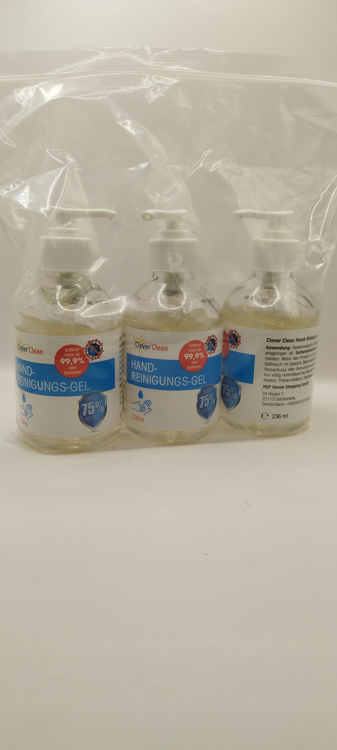 3x 235ml żel antybakteryjny do rąk Clever Clean