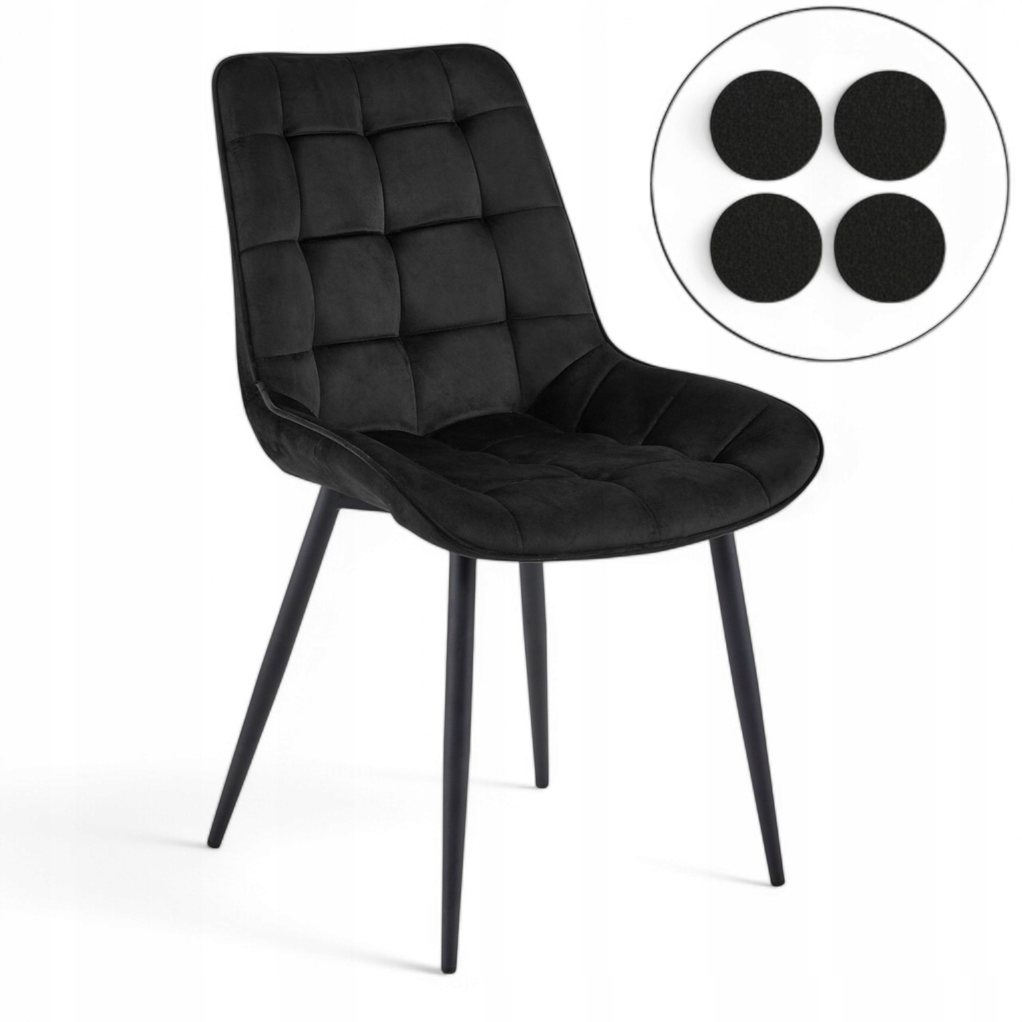 Krzesło Tapicerowane Welurowe Nowoczesne Do Salonu Czarne Filc