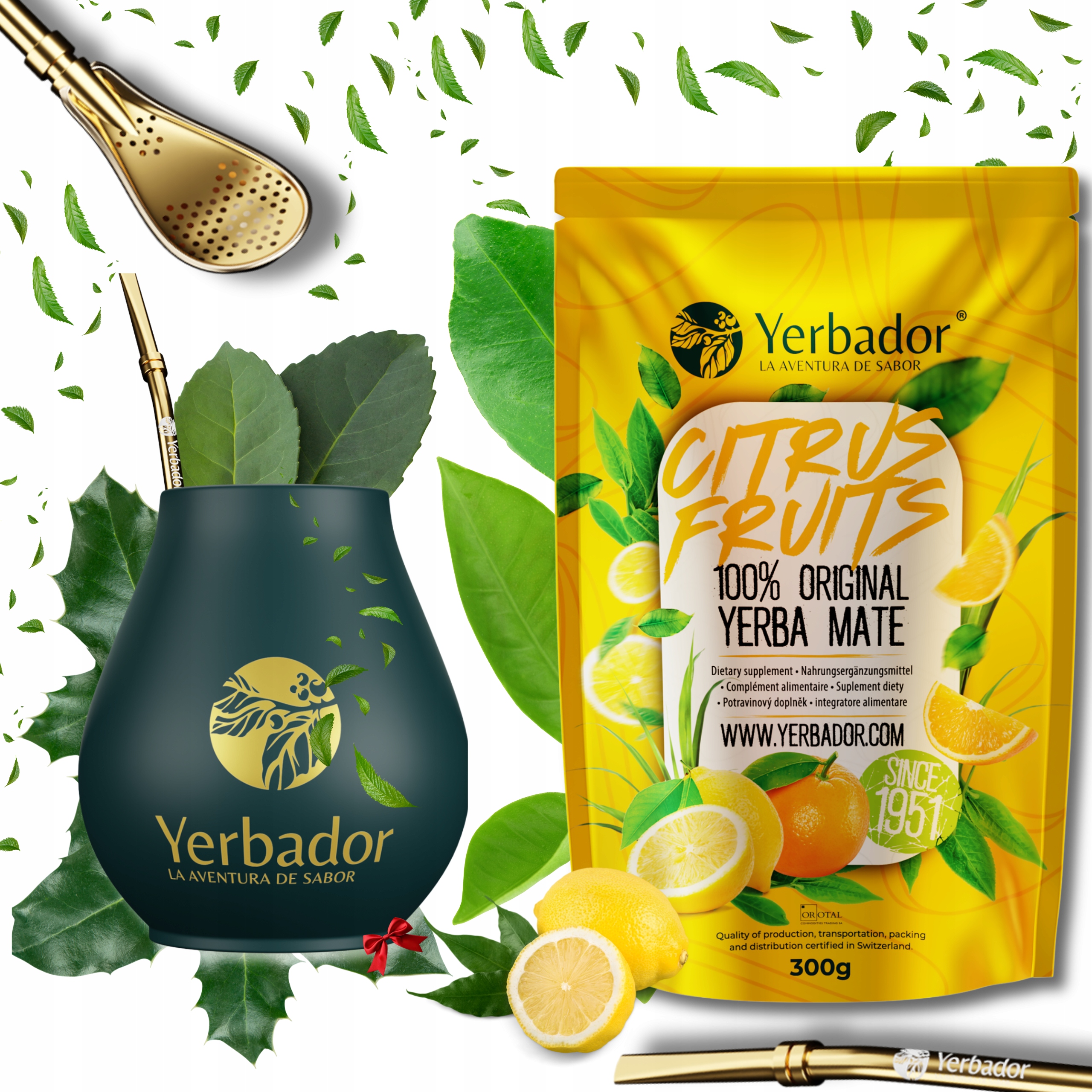 Levně Yerba Mate Yerbador Citrusové ovoce Bombilla Matero Sada 300 g 0,3 kg