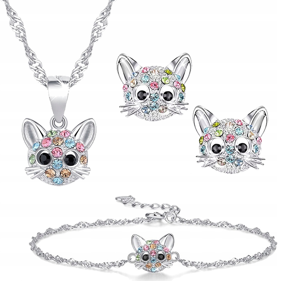 Sada stříbrných šperků pro děti, kočky, kočky, stříbro 925