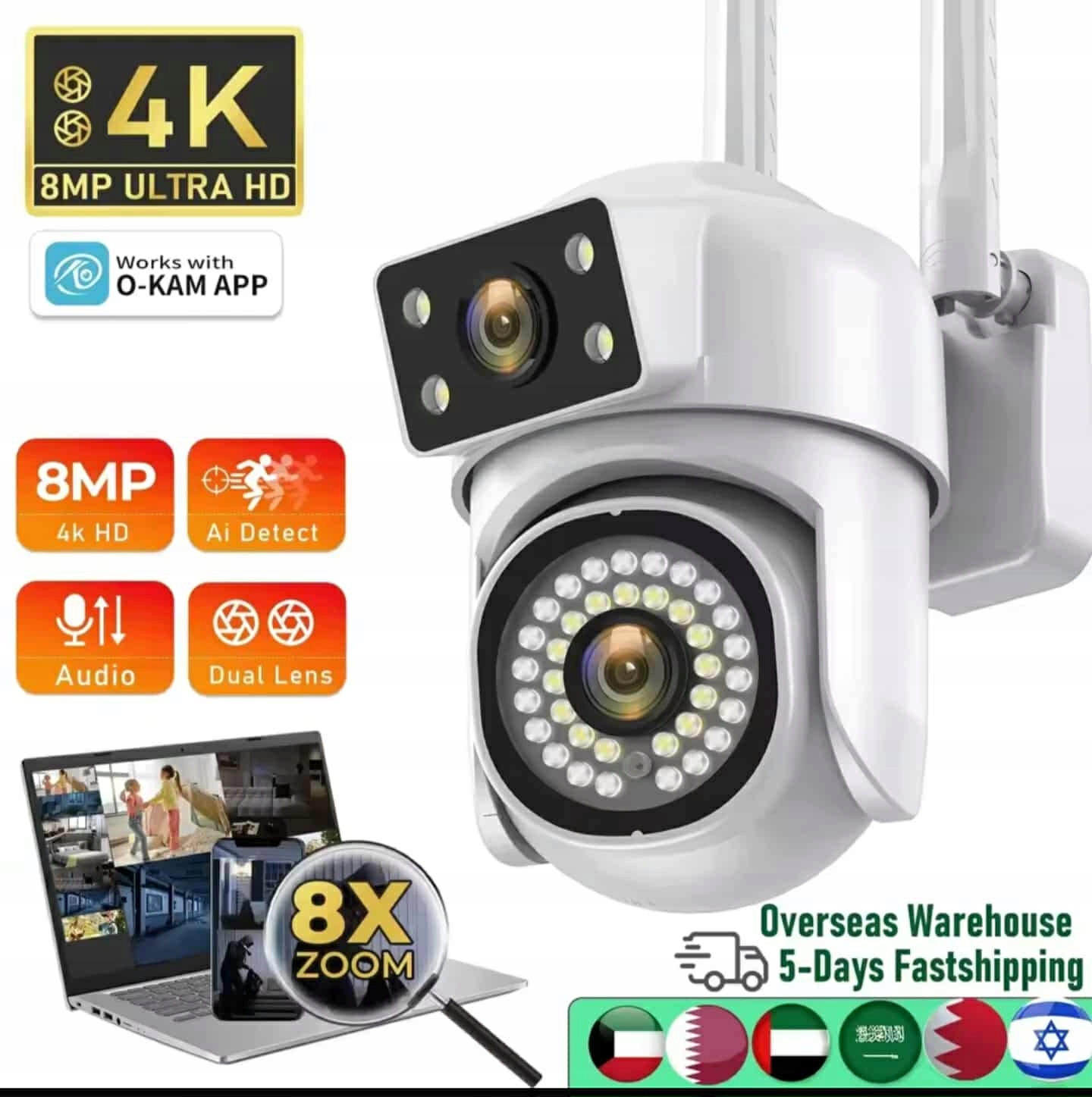 Kamera Wifi zewnętrzna O-kam Pro Podwójny Obiektyw Dwie Kamery Podczerwień