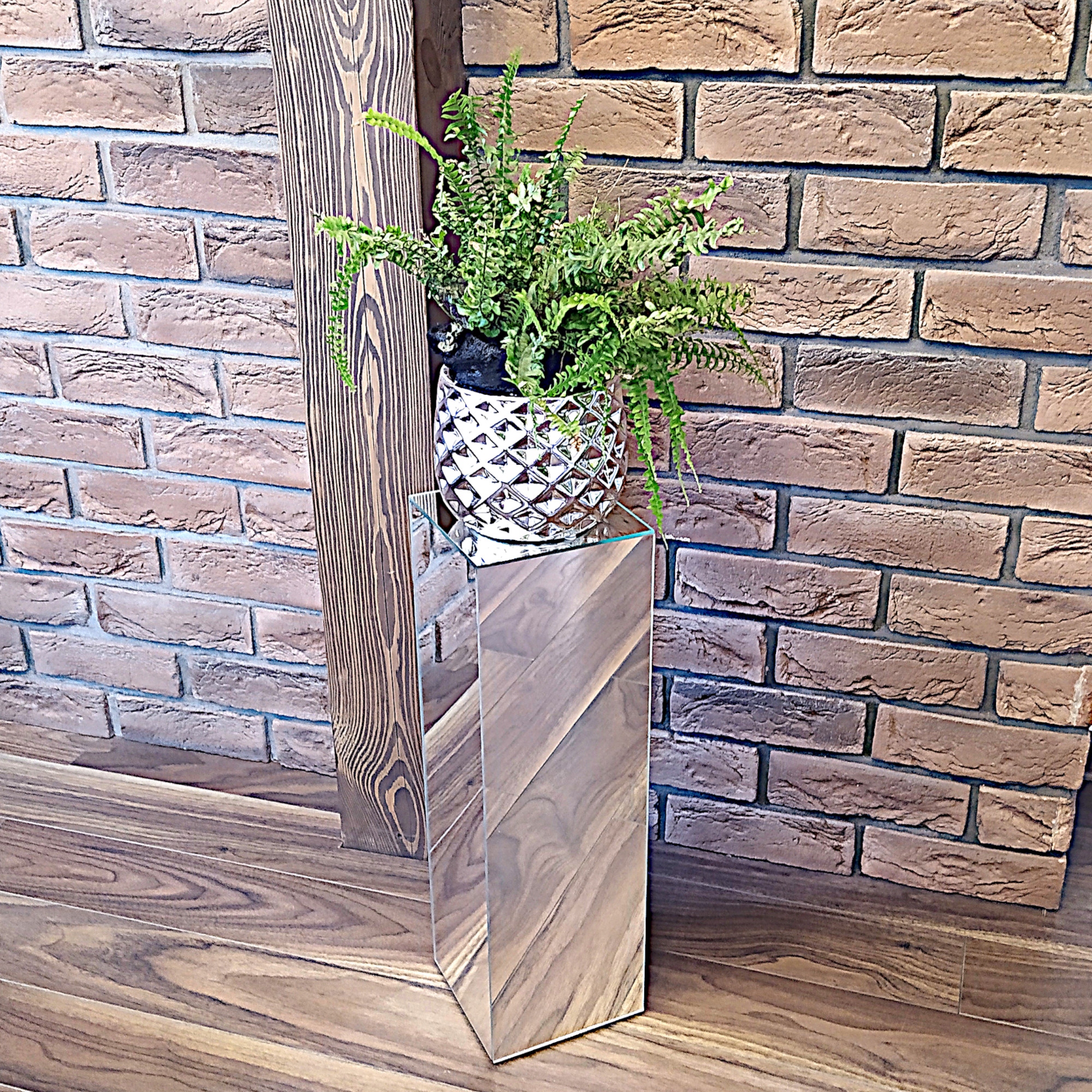 Kolumna lustrzana 15x15x50 Glamour Podest Słupek Stolik Lustro Szerokość mebla 15 cm