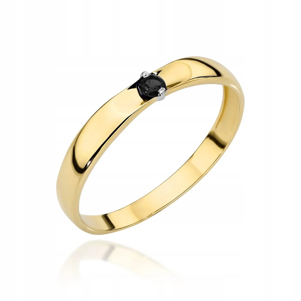 Zlatý 585 prstýnek s černým zirkonem, klasický a elegantní model 14 kt