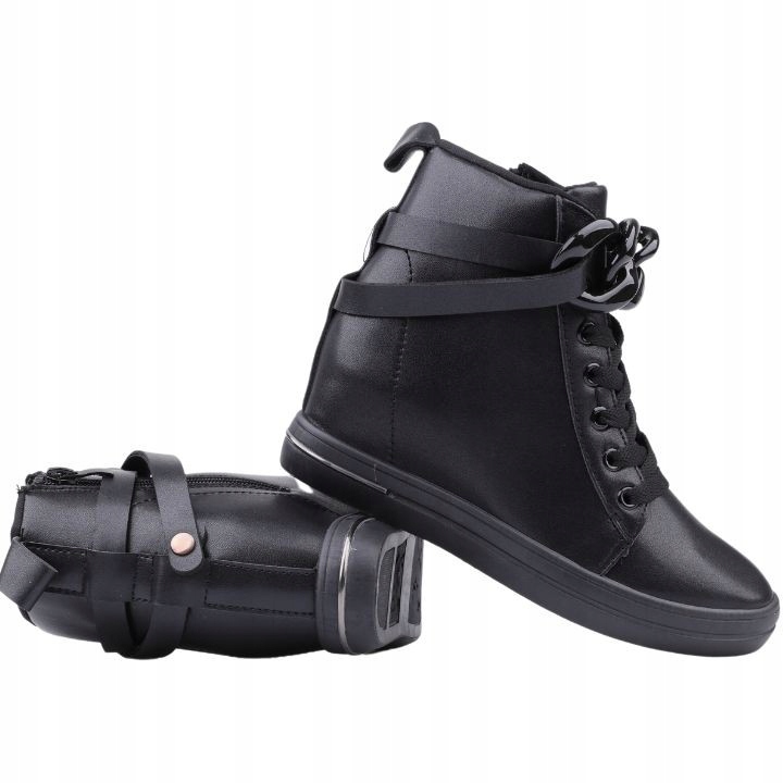 CZARNE BOTKI DAMSKIE SNEAKERSY NA UKRYTYM KOTURNIE BUTY SPORTOWE SUWAKI Rozmiar 41