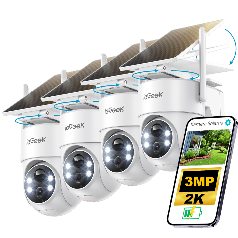 4 kusy 3MP venkovní otočná bezdrátová kamera s nočním viděním, barevná