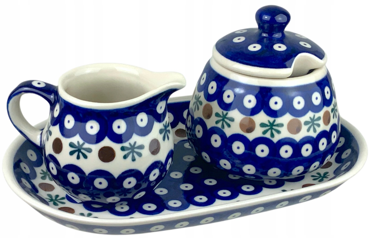 Sada Mliečnik, Cukornica a Miska 23x14 D-2 Originálna keramika Bolesł