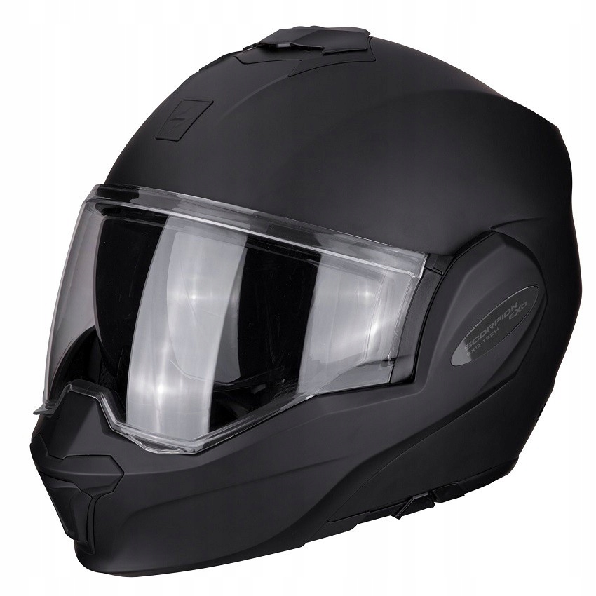 Scorpion Exo-tech Evo Solid Matt Black modulárna čeľusťová prilba s mixom Xs