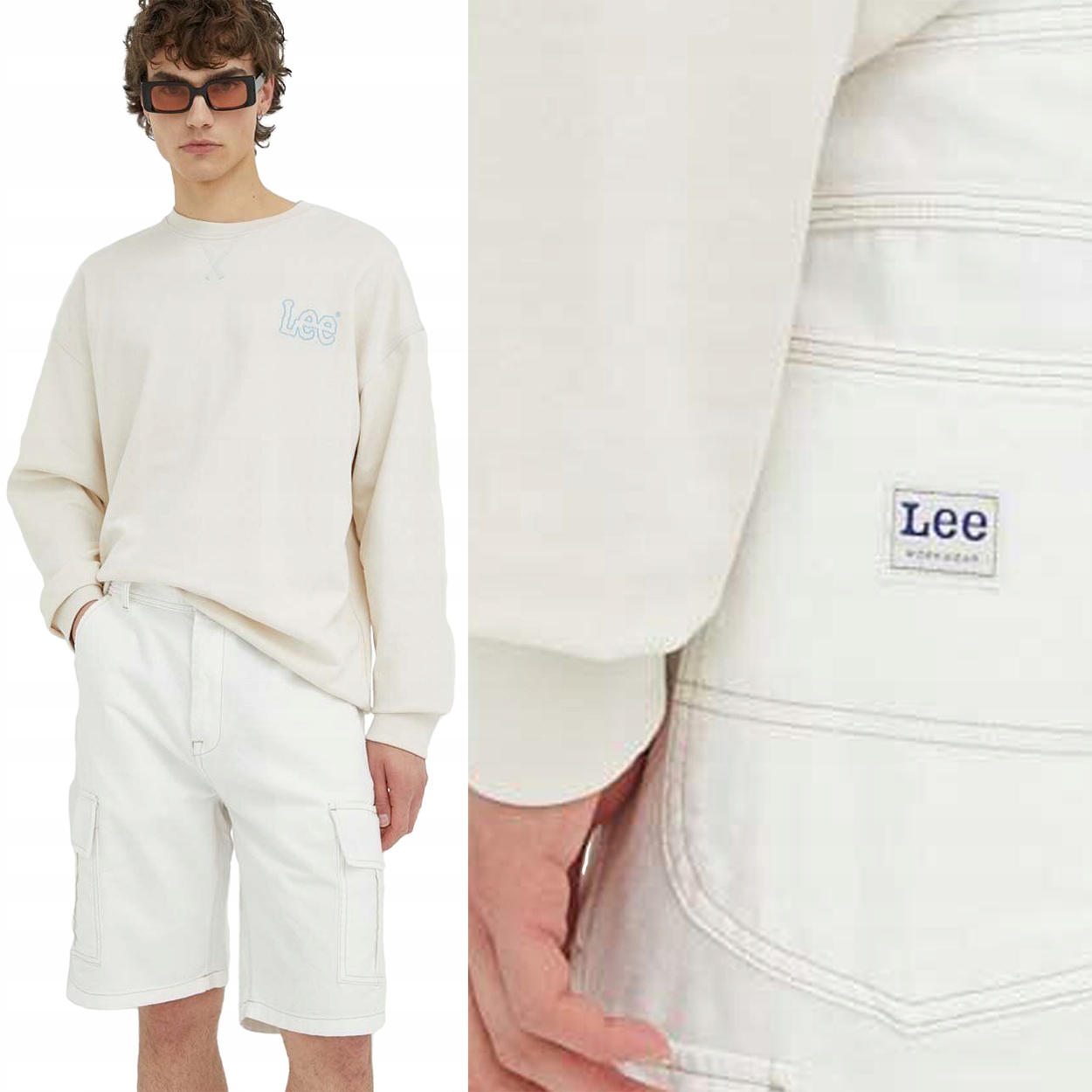 Lee Cargo Short Workwear Ecru Volné Bílé Bojové Krátké Kraťasy W32