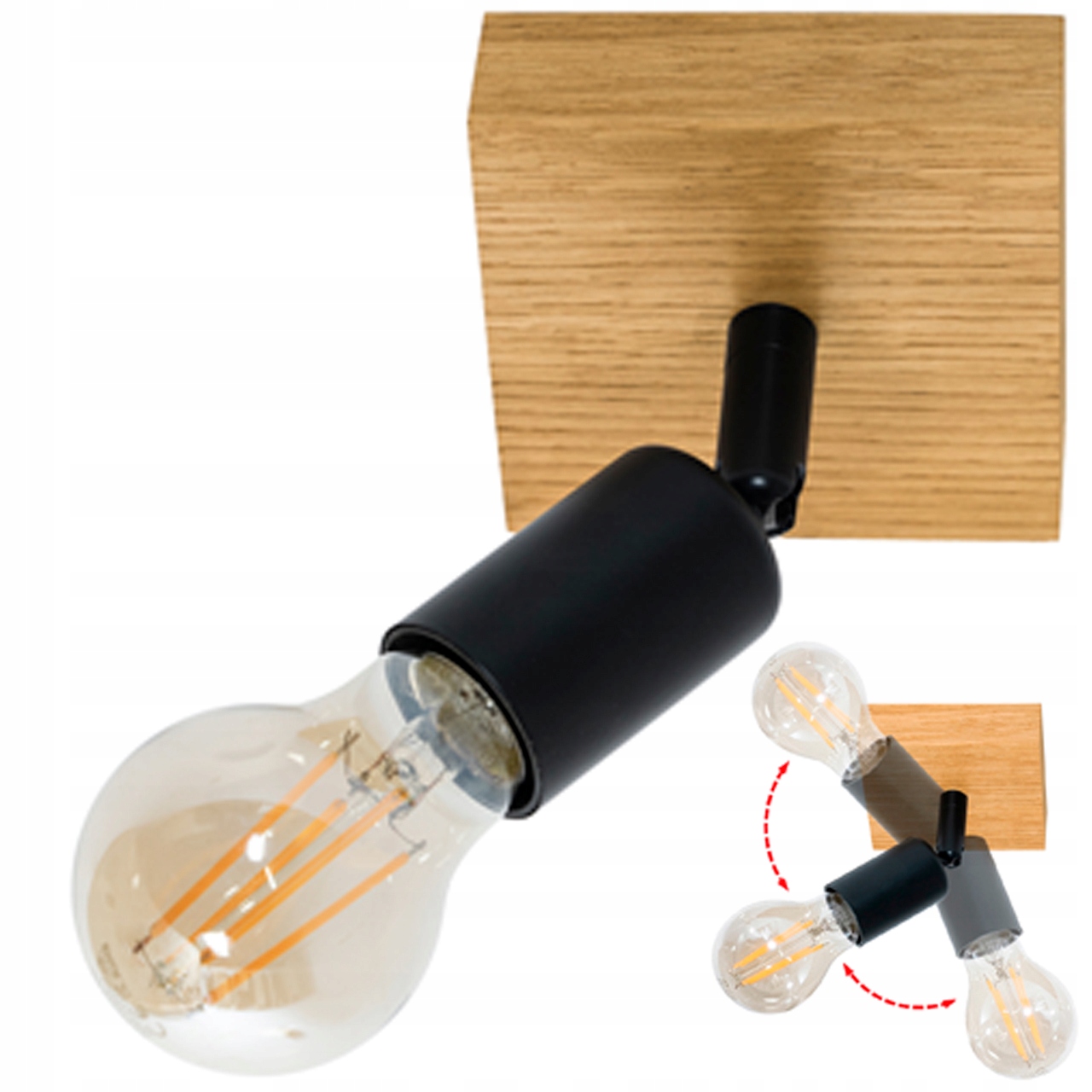 Spotová lampa Dubová Stropní svítidlo 10x10cm E27 Pohyblivá nástěnná černá Led