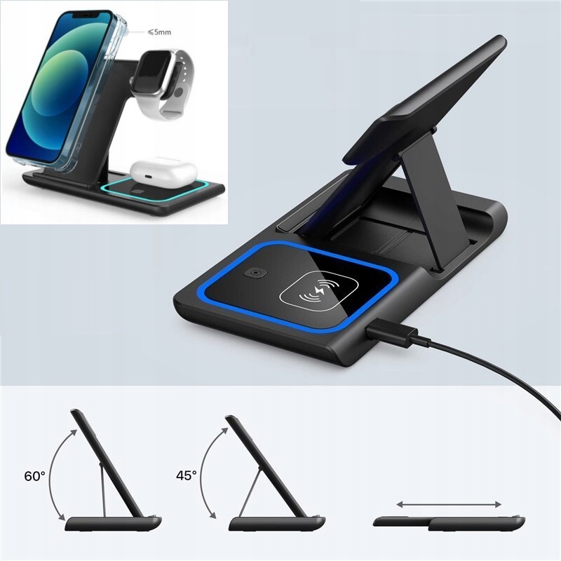 Ładowarka Indukcyjna Bezprzewodowa 3w1 do Apple Prąd wyjściowy 3000 mA